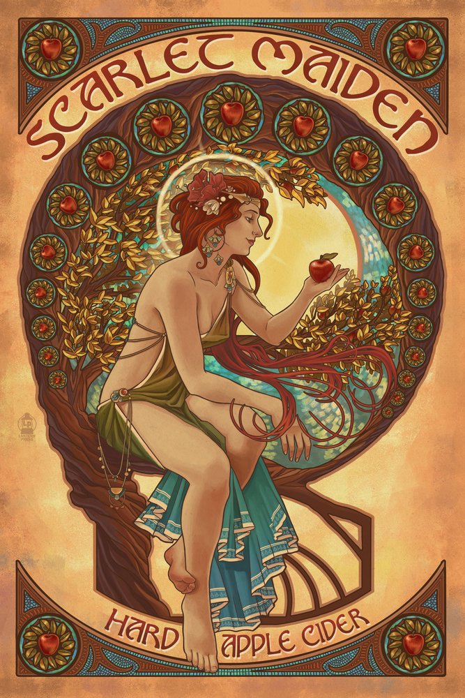 Premium Scarlet Maiden Hard Apple Cider Metal Wall Art - 16x24 Inch Gallery Quality Aluminum Decor for Home, Bar & Pub - Perfect for Kitchen, Dining Room & Man Cave Decorations