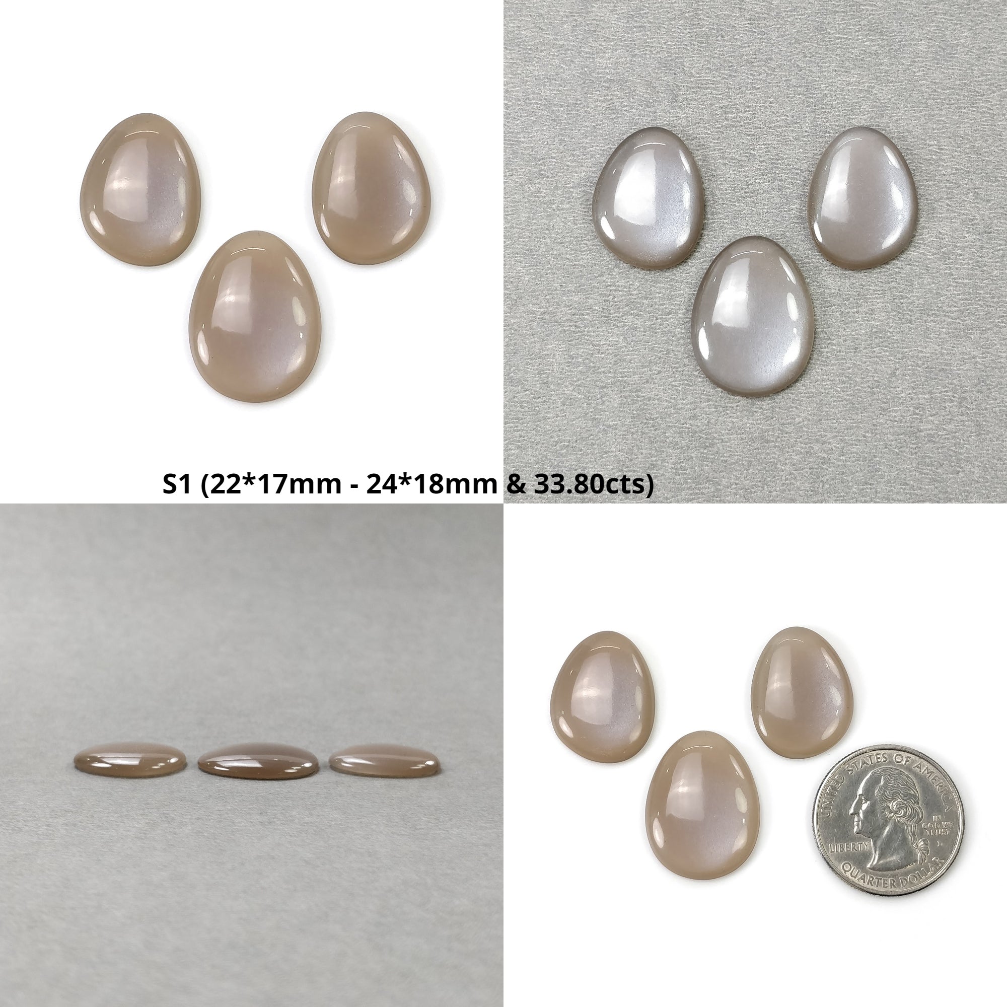 Natural Brown Moonstone Gemstone Cabochon - Untreated, Unheated Oval & Pear Cushion Shape (3pcs or 4pcs) for Jewelry Making, Wire Wrapping & Healing Crystal Collection
