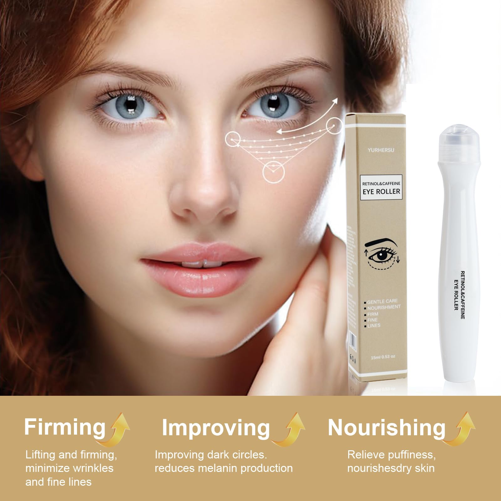Retinol Caffeine Eye Roller - Dark Circle & Puffiness Treatment with 360° Massage Ball, Anti-Aging Eye Serum for Fine Lines & Wrinkles, Cooling Ice Roller for Firming & Smoothing - Perfect for Morning Routine & Night Eye Care