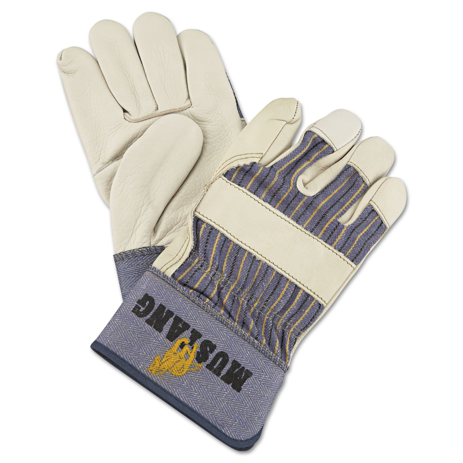MPG Mustang Leather Palm Work Gloves - Blue & Cream, Large Size (12 Pairs) - Durable Construction Gloves for Gardening, Construction, and Outdoor Activities (Model 1935L)