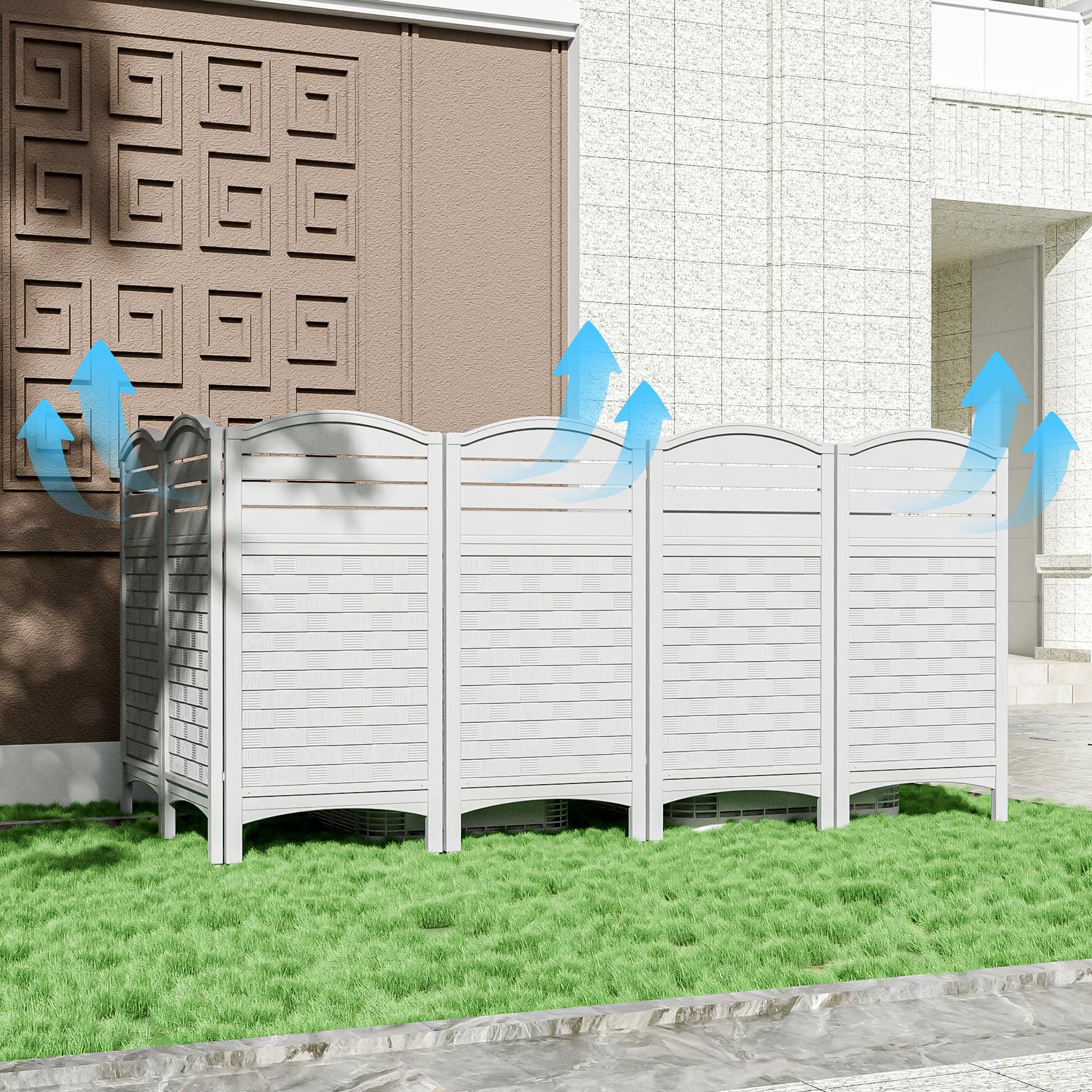 Outdoor Resin Privacy Fence Panels 4-Pack - Durable Weatherproof AC Unit Cover, Trash Can Screen & Pool Equipment Enclosure - Off-White | Perfect for Backyard, Patio & Garden Privacy Solutions