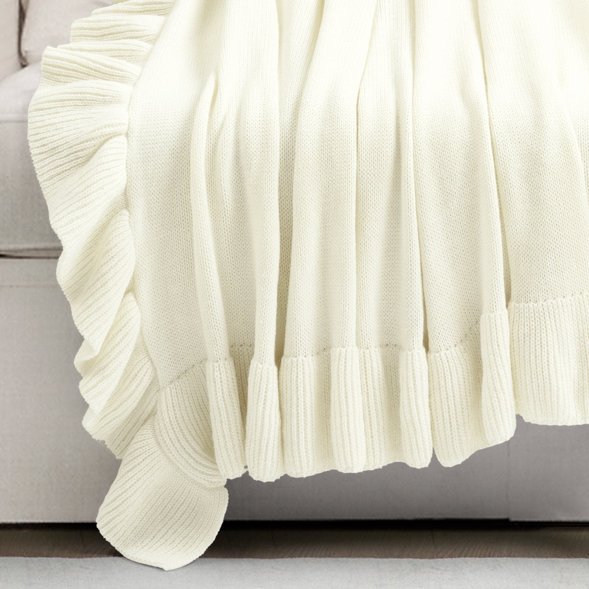 Reyna Soft Knitted Ruffle Throw Blanket - Cozy & Lightweight Knit Bedspread for Couch, Sofa, Bed - Perfect for Living Room, Bedroom & Home Decor