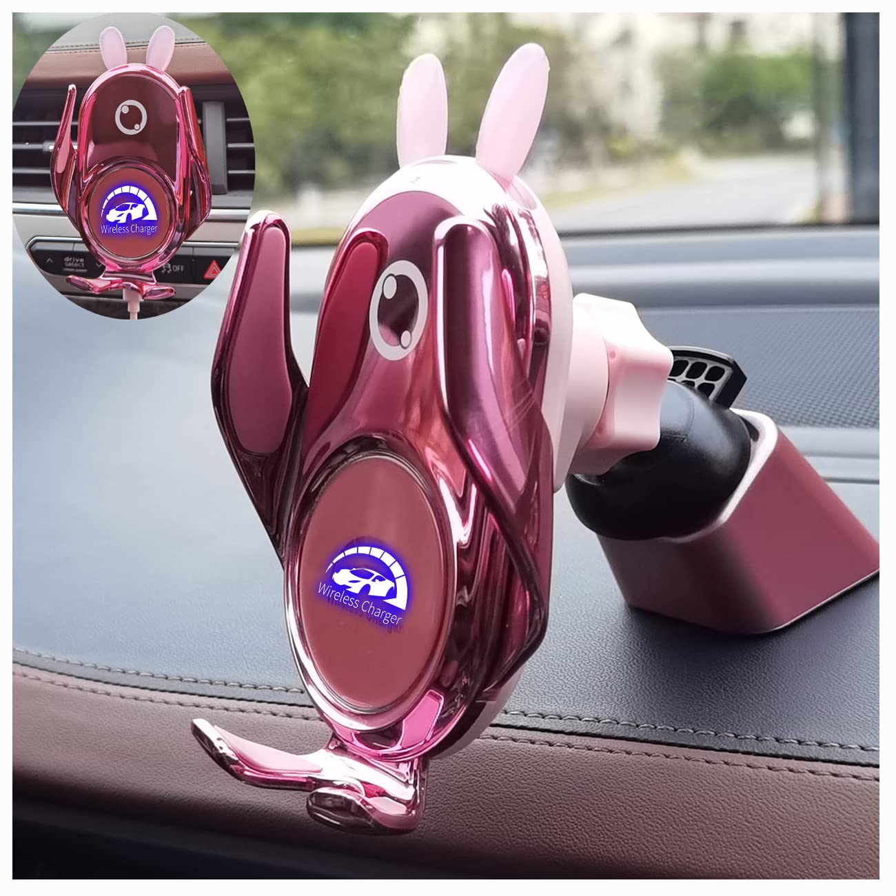 15W Fast Wireless Car Charger Mount - Auto-Clamping Dashboard & Vent Phone Holder for iPhone 14/13/12/11/Pro/SE/XS/Max/XR & Samsung S22/S21/S20/Note 20/10/9 - Pink Cute Design for Women (Perfect for Commuting, Road Trips & Hands-Free Driving)