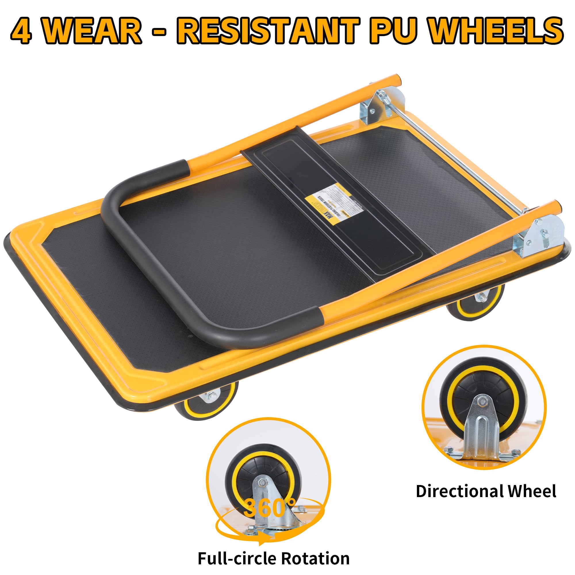MaxWorks 80877 Heavy Duty Foldable Platform Truck Push Dolly - 660 lb Weight Capacity for Warehouse, Moving & Industrial Use