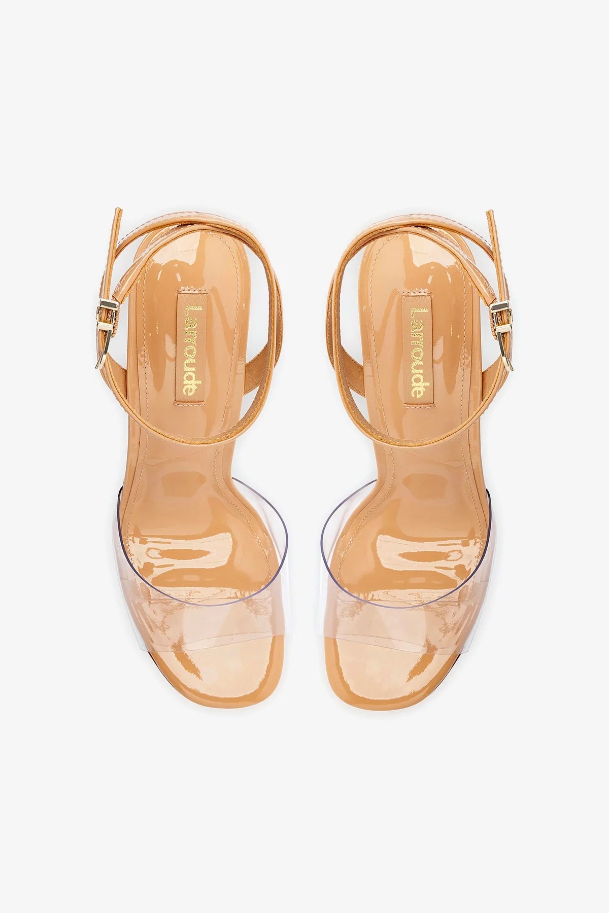 Yves Wedge Sandals in Tan Patent Leather & Vinyl - Comfortable Women's Dress Shoes for Work, Weddings & Special Occasions