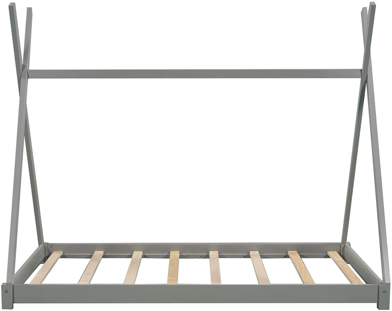 Kids Twin House Bed with Triangle Structure - Wood Floor Bed Frame for Toddler Boys & Girls Bedroom, No Box Spring Needed, Grey | Perfect for Playtime, Reading Nook & Cozy Sleep Space