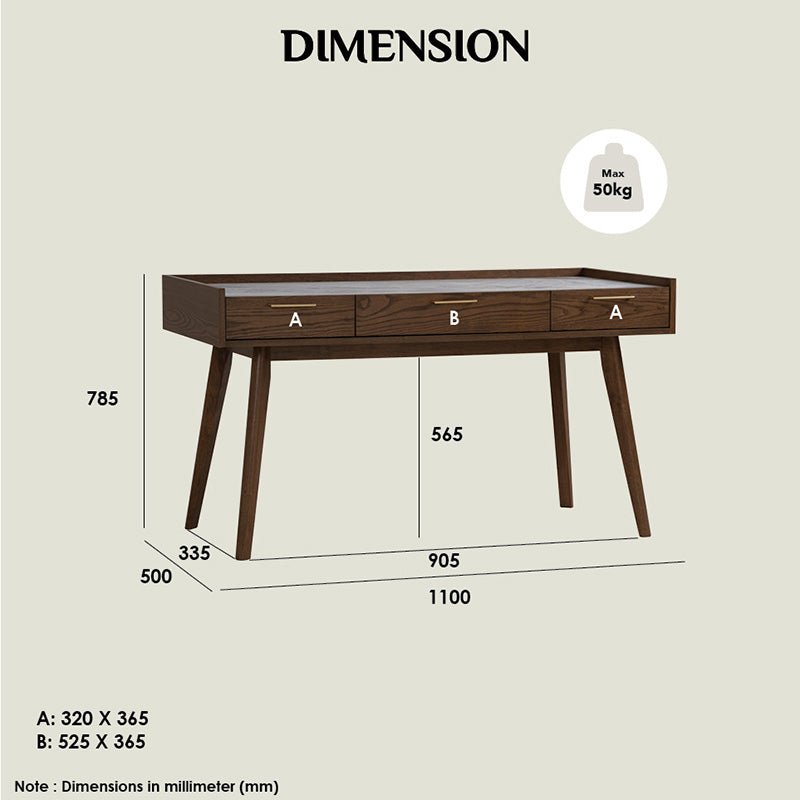 BREDA 43-Inch Walnut Study Desk - Modern Writing Desk for Home Office, Study Room, and Dorm Room - Sturdy Wooden Desk for Work, Reading, and Online Classes