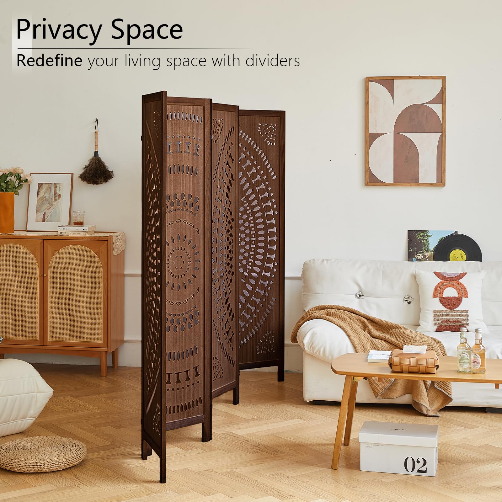 5.6 FT Wooden Room Divider Screen - 6 Panel Freestanding Partition for Home, Bedroom, Office & Restaurant - Rustic Brown Portable Wall Divider - Perfect for Privacy, Space Separation & Decoration