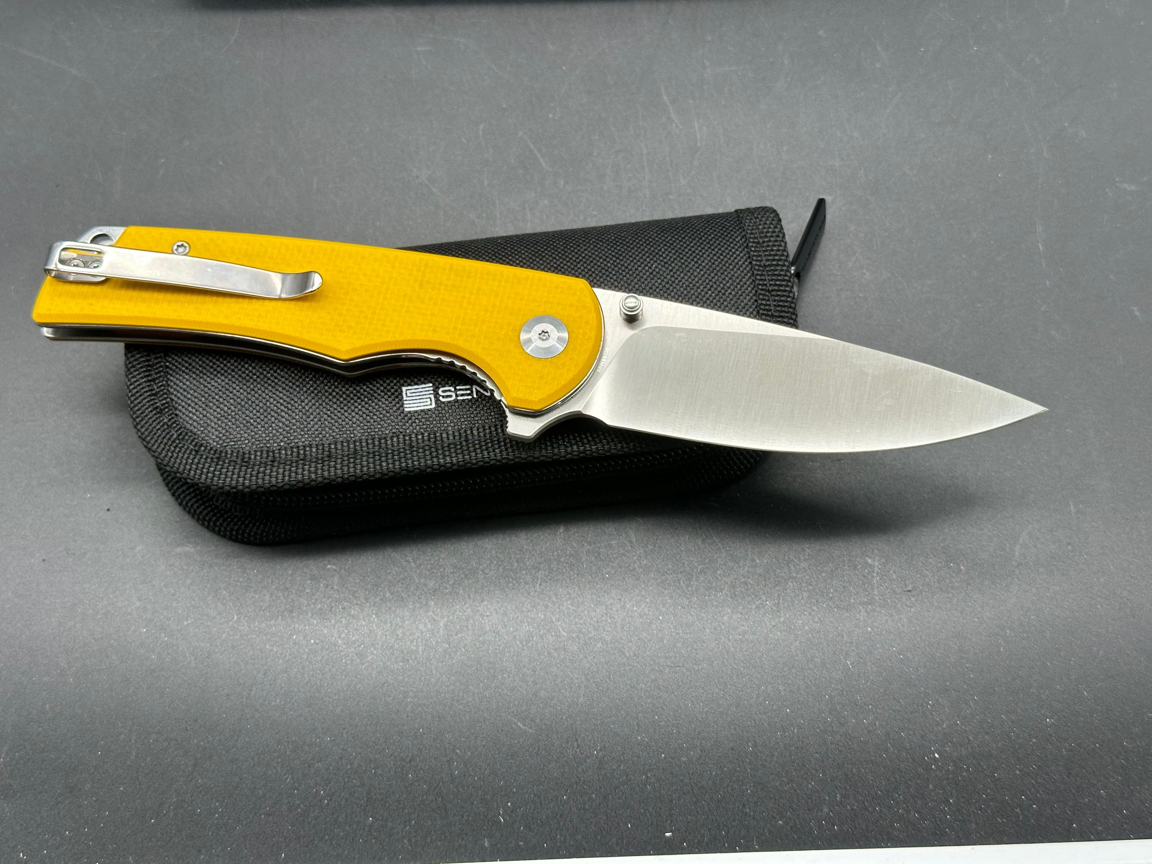 SENCUT PRAKTISK Folding Pocket Knife - Yellow G10 Handle, 9CR18MOV Stainless Steel Blade - EDC, Camping, Hiking & Outdoor Survival Tool