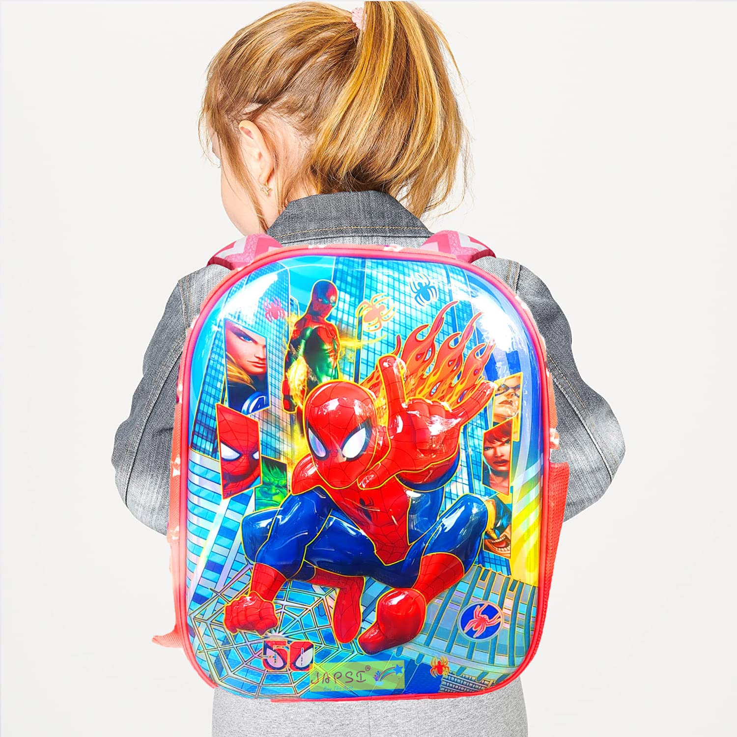 JAPSI Super Hero Kids Backpack for Boys & Girls - Lightweight Small School Bag for Nursery, Preschool & Daycare - Durable Red Backpack for Toddlers & Children - Perfect for School, Travel & Outdoor Adventures
