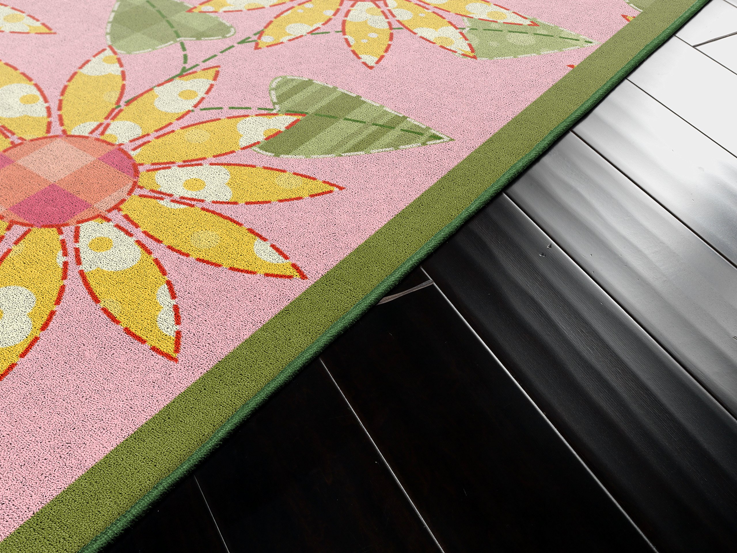 Brumlow Mills Spring Garden Pink Kids Rug with Yellow Flowers & Green Leaves - Soft Playroom Carpet, Bedroom Floor Mat, Kitchen Rug, Entryway Runner, Living Room Decor - 7'6