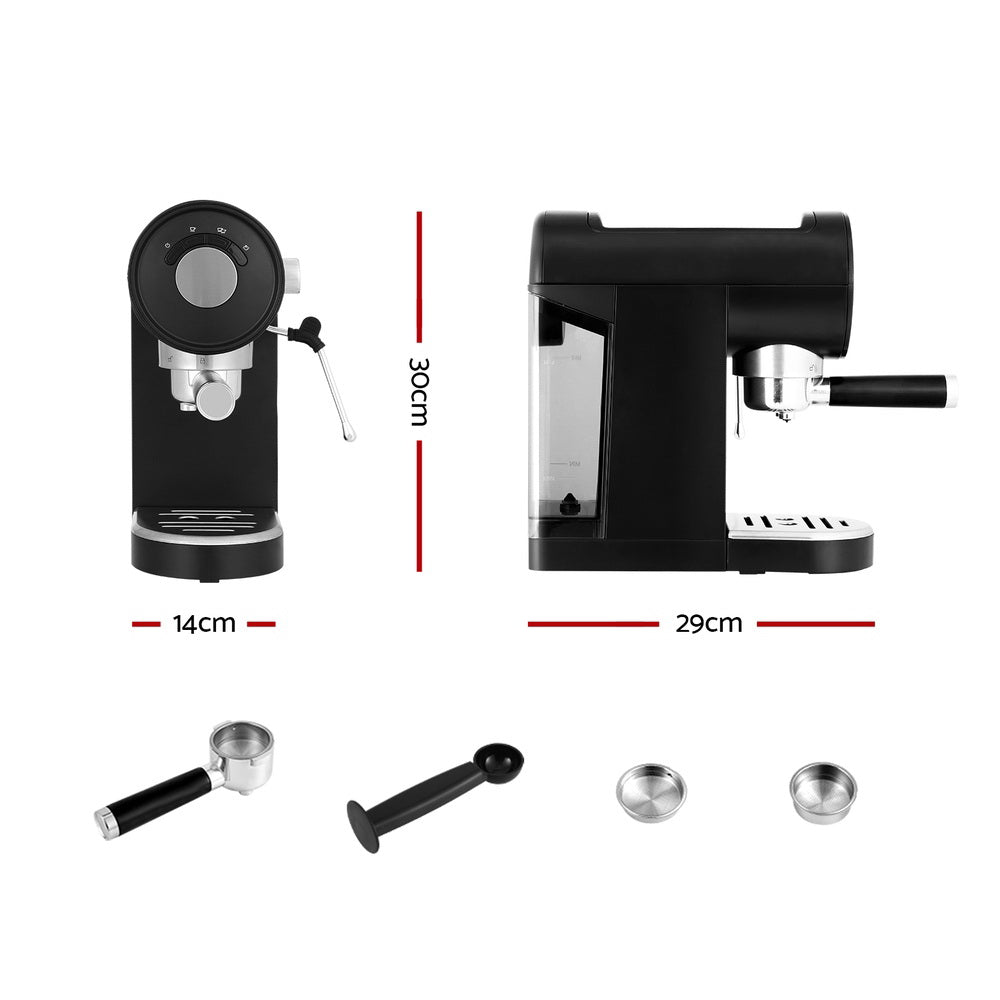Devanti 20 Bar Pressure Espresso Coffee Machine - Professional Cafe Maker for Home & Office, Black | Perfect for Latte, Cappuccino & Americano Lovers