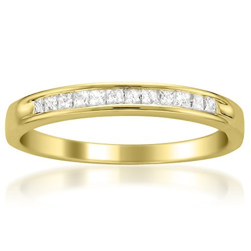 1/4 Carat Princess Cut Diamond Wedding Band Ring for Women - 14K Yellow Gold Channel-Set Bridal Ring (I-J, I2-I3) | Natural Diamond Jewelry | Gift Box Included | Perfect for Engagement, Anniversary & Special Occasions