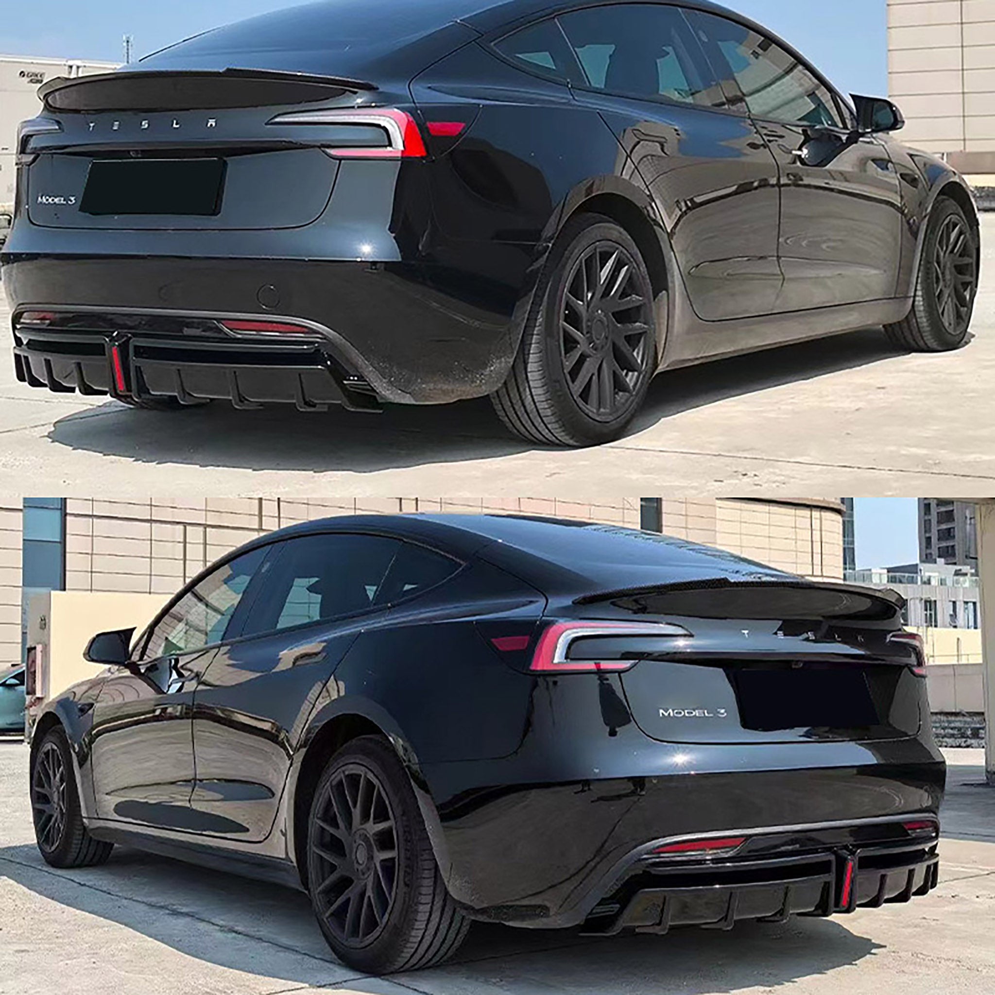 Tesla Model 3 Highland Rear Bumper Diffuser with LED Brake Light - Compatible with 2024+ Models | Performance Upgrade & Stylish Enhancement for Night Driving & Car Shows