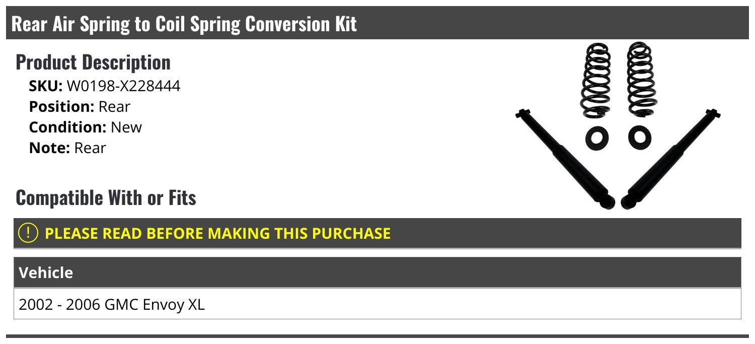 Rear Air Spring to Coil Spring Conversion 6-Piece Kit for 2002-2006 GMC Envoy XL - Heavy Duty Suspension Upgrade for Improved Ride Quality & Towing Performance - Perfect for Off-Roading, Hauling & Rough Terrain Driving