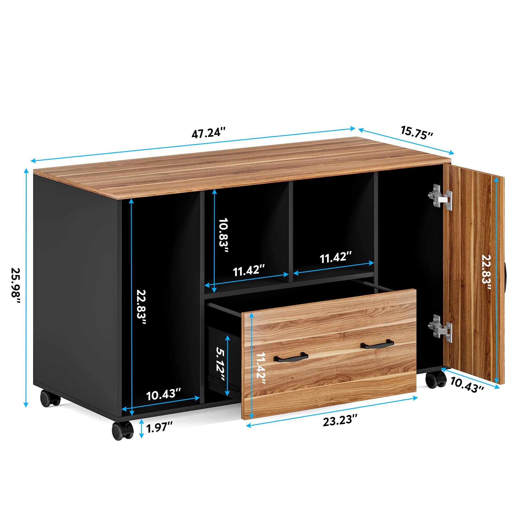Little Tree Rolling File Cabinet with Drawer & Door - Mobile Storage Cabinet with Shelves & CPU Holder for Home Office, Living Room - Perfect for Organizing Documents, Office Supplies & Electronics