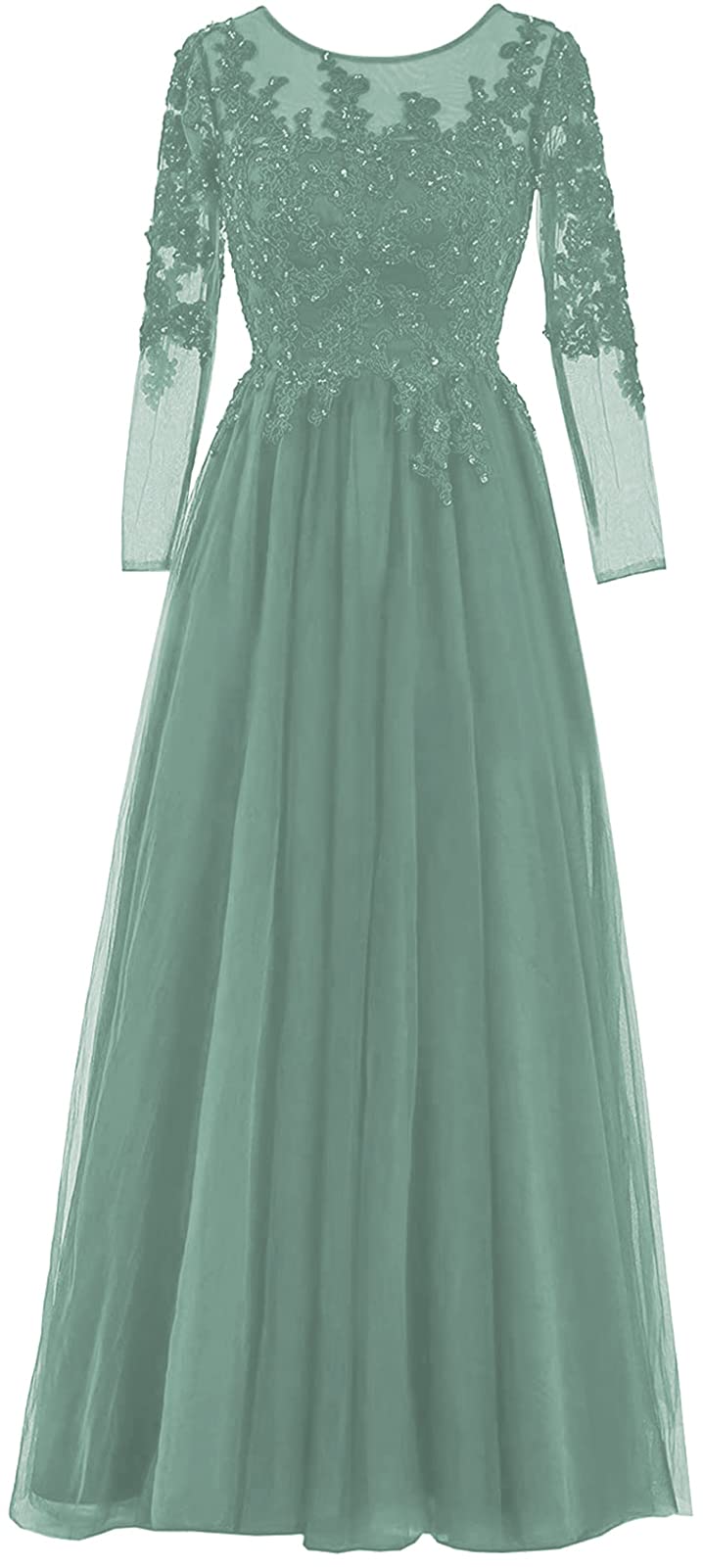 Elegant Long Sleeve Mother of The Bride Dress with Lace Appliques | Tulle Formal Evening Gown for Weddings, Prom & Special Occasions