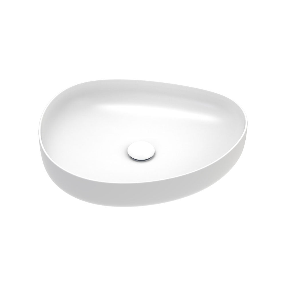 Fienza RB487W Pebble Medium Above Counter Bathroom Sink - Matte White Finish for Modern Vanity & Powder Room Decor
