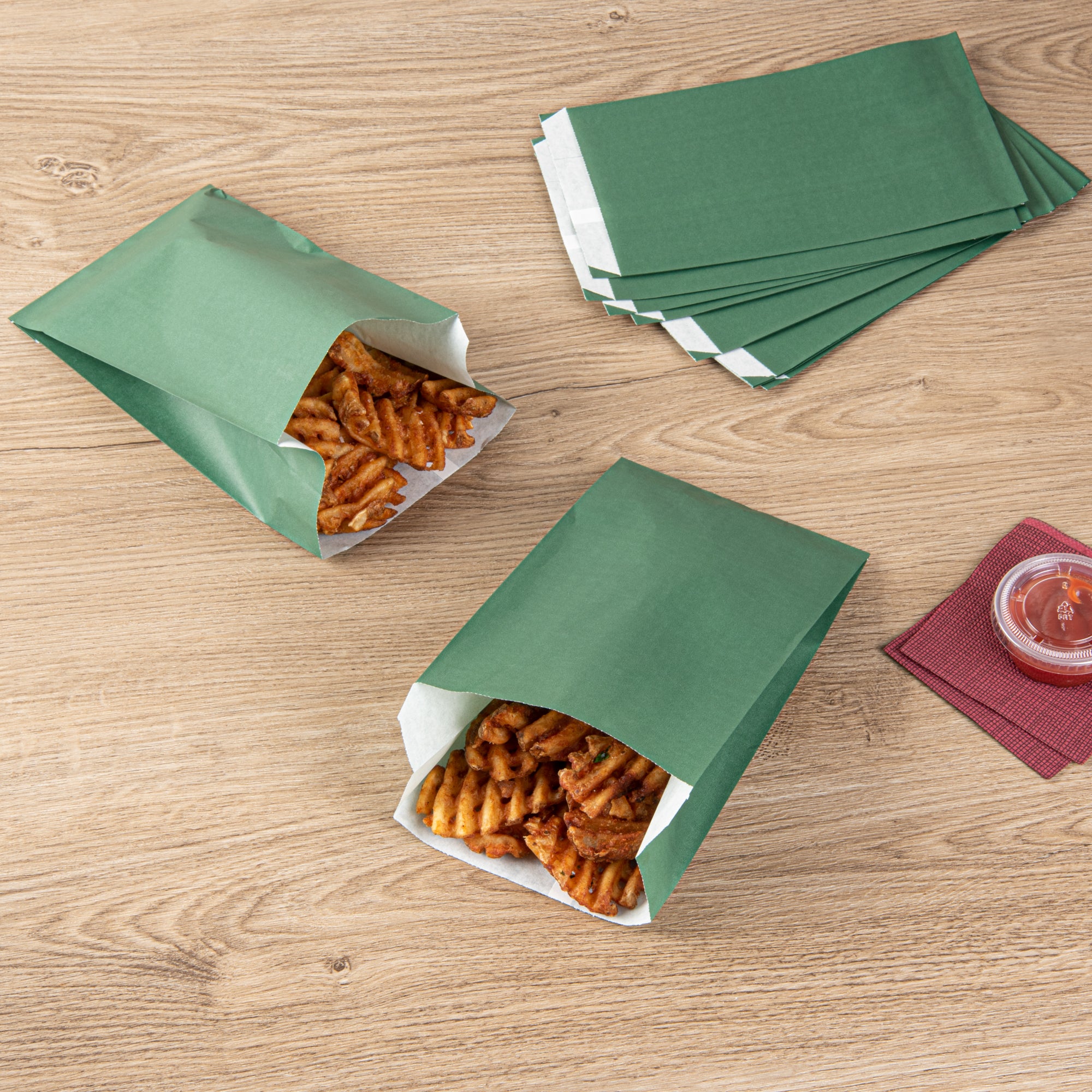Eco-Friendly Forest Green French Fry & Snack Bags - 5