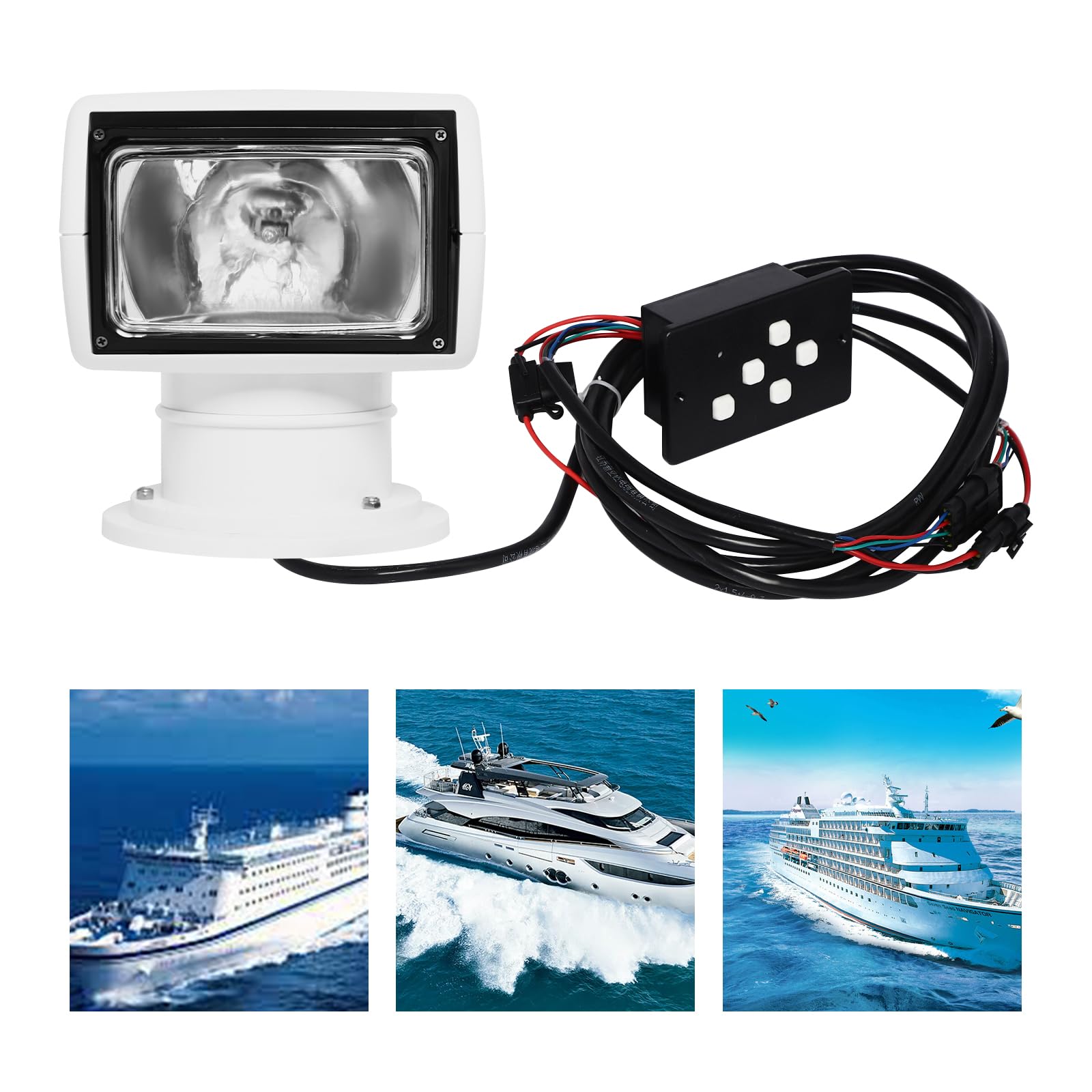 100W Marine Halogen Spotlight - Remote Control Boat Search Light for Boats, Trucks & Cars | Waterproof Navigation Light for Night Fishing, Docking & Emergency Use