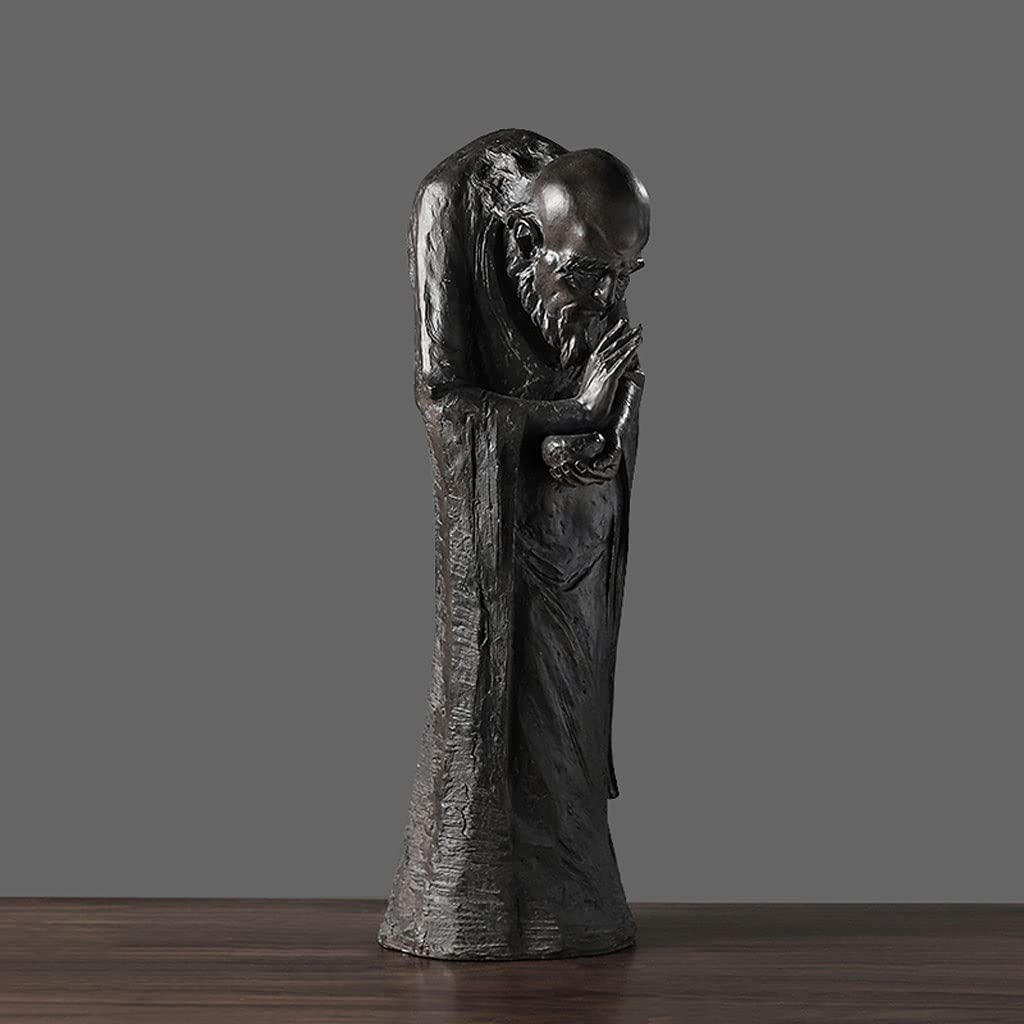 Buddha Statue for Home & Garden Decor - Feng Shui Warrior Monk Arhat Damo Bodhidharma Dharma Statue (Black) | Meditation Room, Office Desk & Spiritual Decor Gift