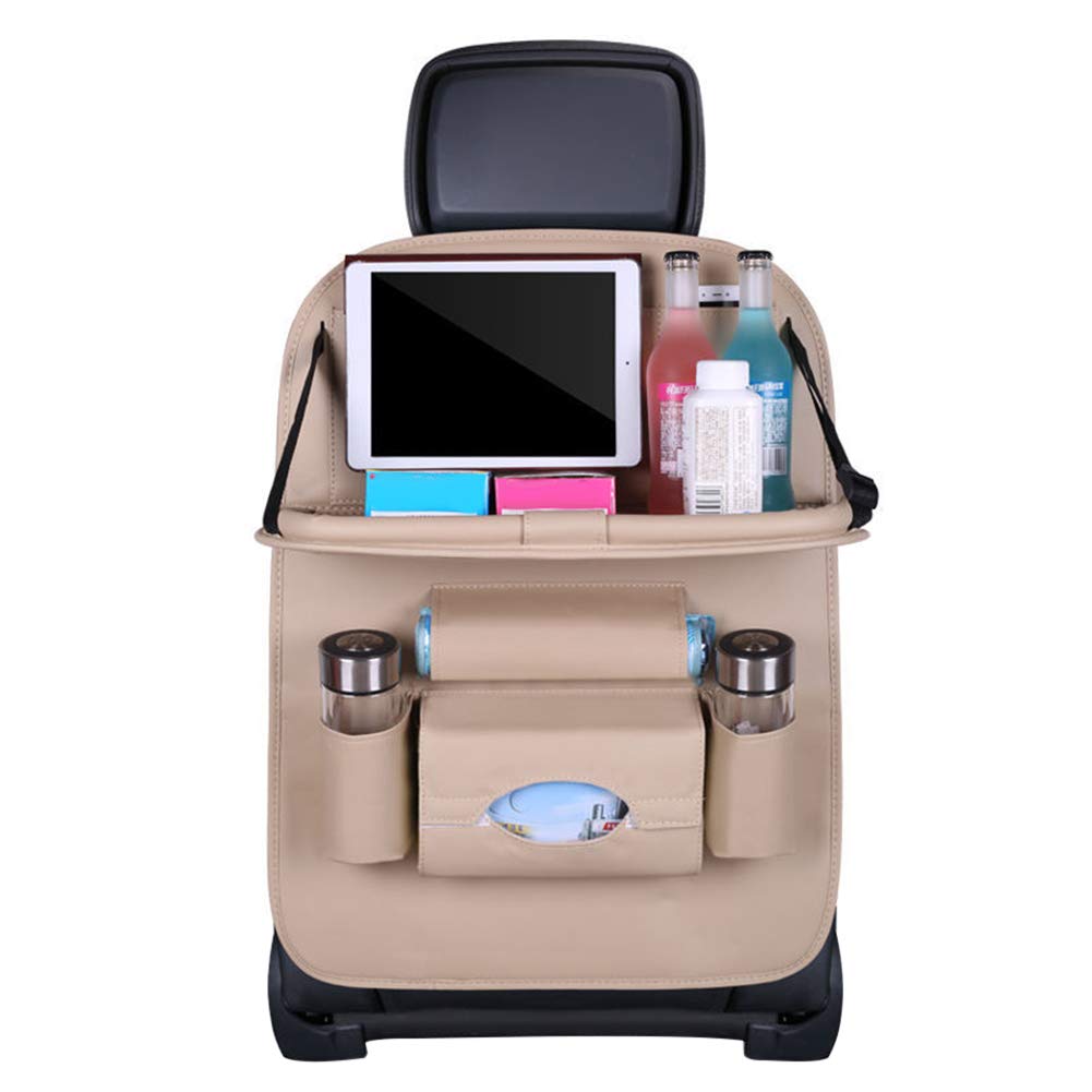 MADAGI Car Seat Organizer - Multi-Pocket Hanging Storage Bag with Faux Leather & Folding Shelf for Car Accessories | Perfect for Road Trips, Baby Items & Travel Essentials