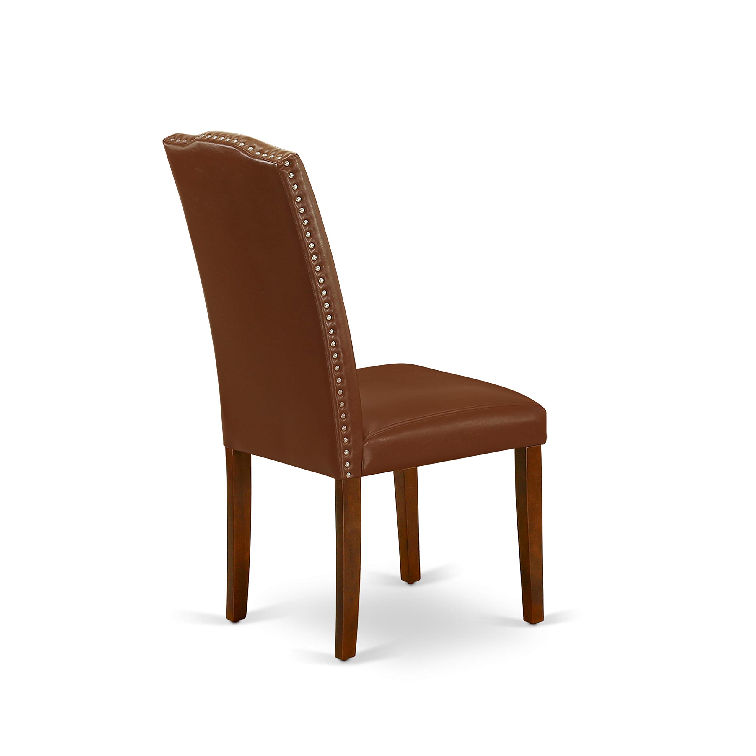 East West Furniture DMEN3-MAH-66 3-Piece Round Dining Table Set with Drop Leaf & 2 Brown Faux Leather Chairs, 42x42 Inch, Mahogany Finish - Perfect for Small Spaces, Breakfast Nooks, and Cozy Apartments