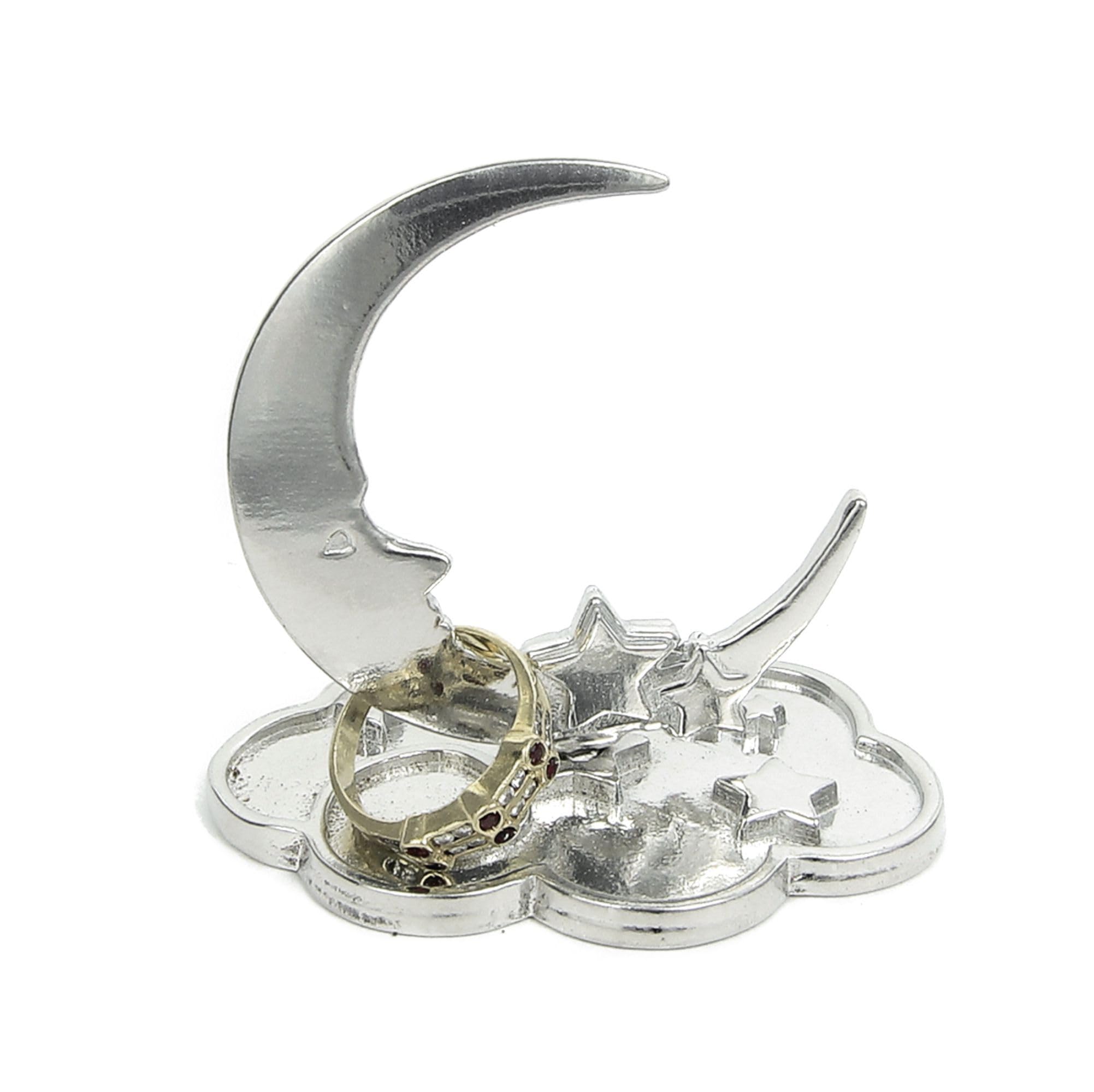 Celestial Pewter Moon & Stars Ring Holder - USA Handcrafted Gift for Jewelry Storage