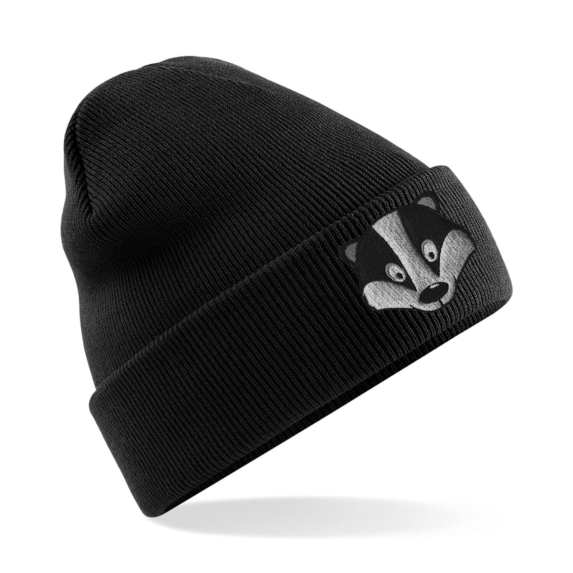 Men's Badger Face Embroidered Knit Beanie Hat - Winter Warm Animal Design for Outdoor Activities, Hiking & Casual Wear
