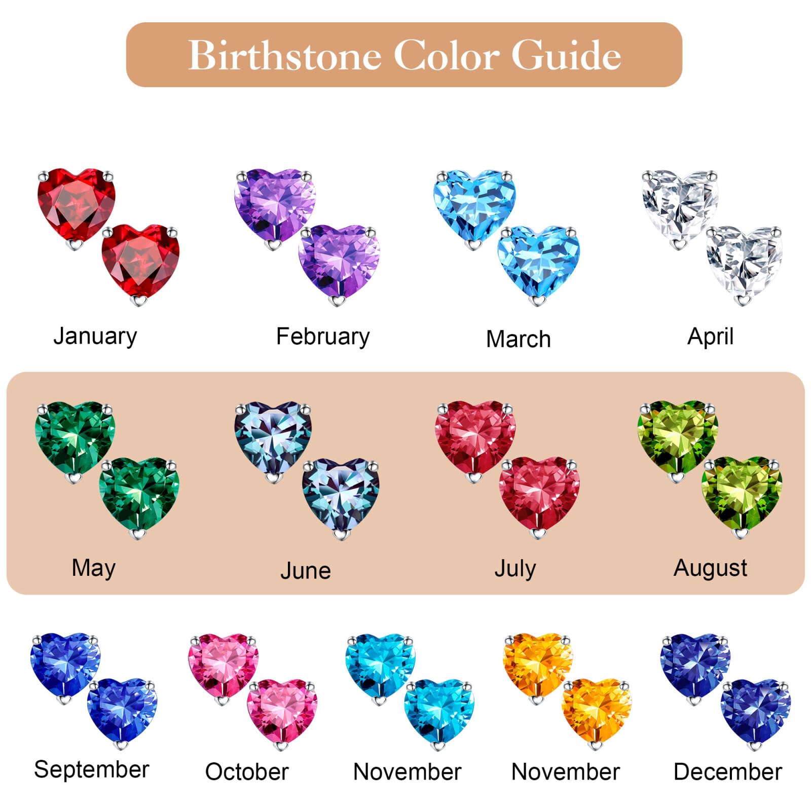 SMILEST 925 Sterling Silver Heart Birthstone Earrings for Women - Dainty Stud Earrings Jewelry Gifts for Wife, Mom, Girlfriend | Perfect for Anniversary, Birthday, Valentine's Day & Everyday Wear