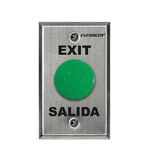 Seco Larm RTE Single Gang Wall Plate with Green Mushroom Button & Timer - Exit/Salida Sign for Emergency Lighting & Building Safety - Ideal for Commercial Buildings, Theaters, and Public Spaces