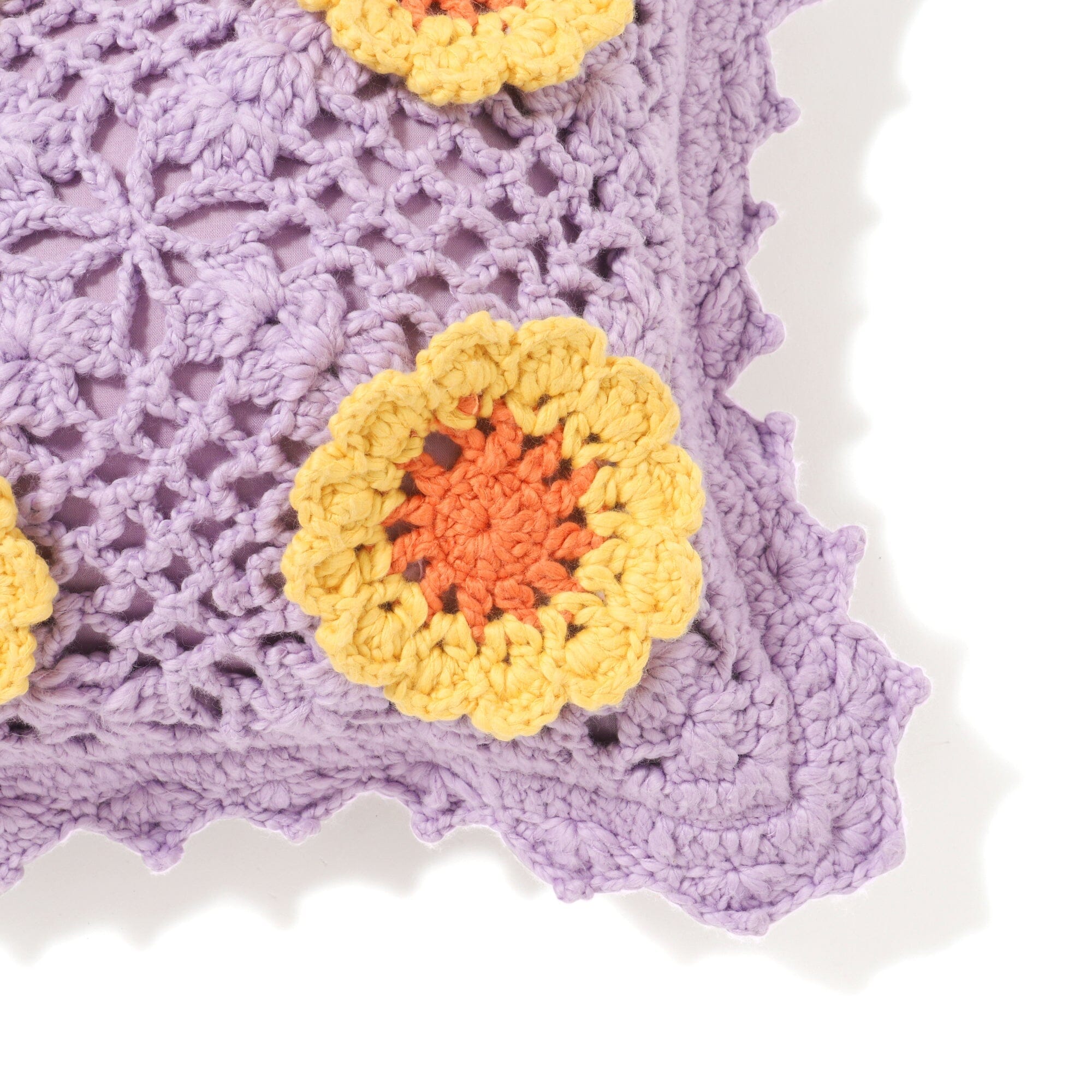 Handmade Crochet Flower Cushion Cover 16x10 Inches - Soft Bohemian Home Decor for Sofa, Bed, Chair - Purple & Yellow Boho Pillow Case for Living Room, Bedroom, Nursery