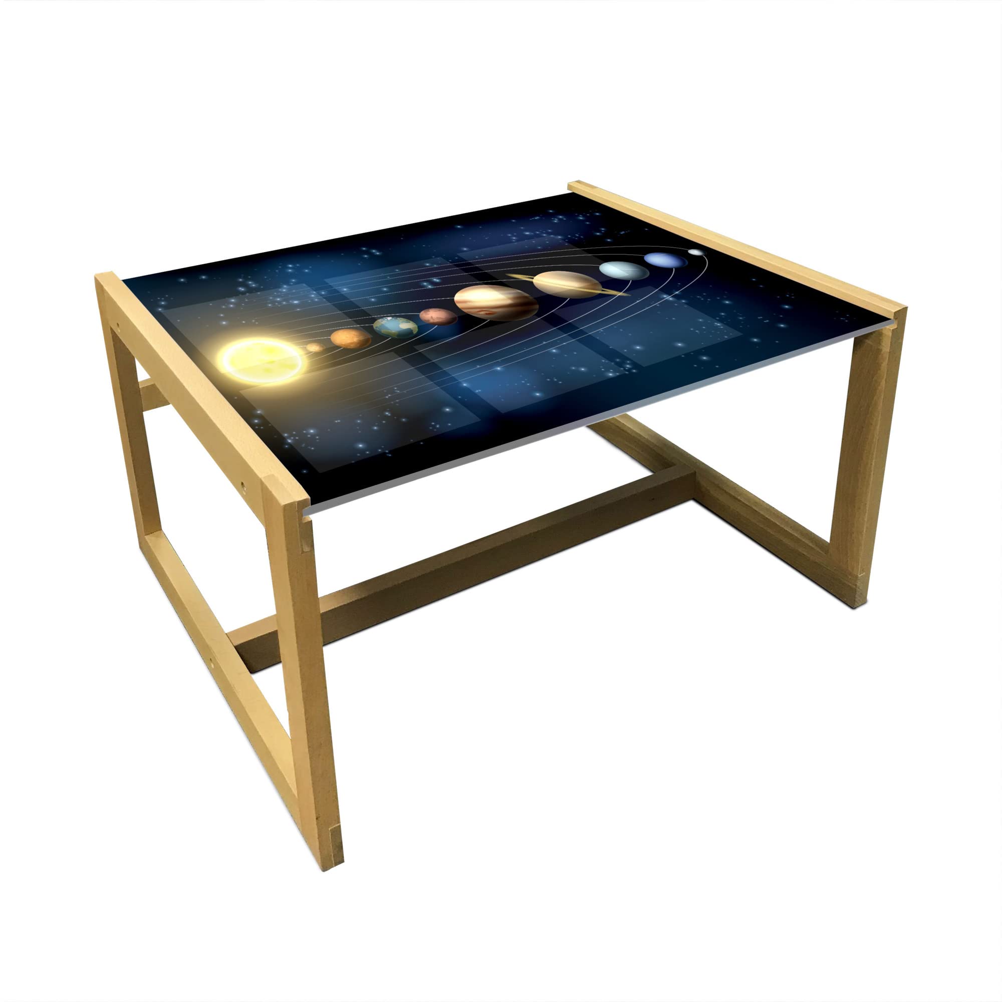Ambesonne Space Coffee Table - Solar System Design, Wooden Frame for Office & Dorm Decor