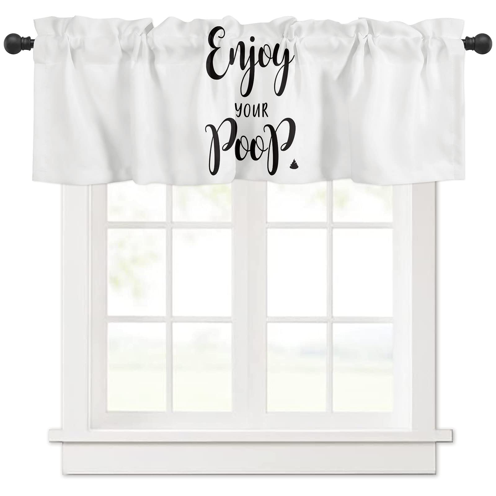 Window Valances for Bathroom & Kitchen - Poop-Themed Cafe Rod Pocket Short Curtains (54x18 Inches) - Perfect for Toilet, Bedroom & Living Room Decor