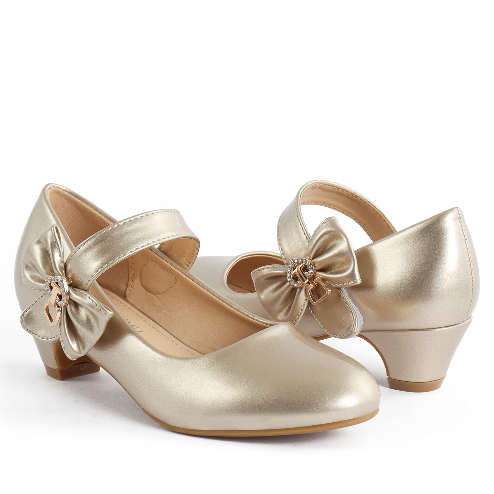 ADAMUMU Girls Low Heel Dress Shoes - PU Leather Comfortable Wedding Shoes for Little & Big Kids - Perfect for Flower Girls, Pageants & Special Occasions