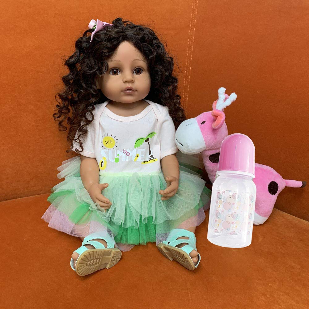 Anano Realistic Brown Skin Reborn Baby Doll - Lifelike Silicone Toddler Girl Doll with Waterproof Full Body - Perfect for Gift Giving, Collecting & Play Therapy
