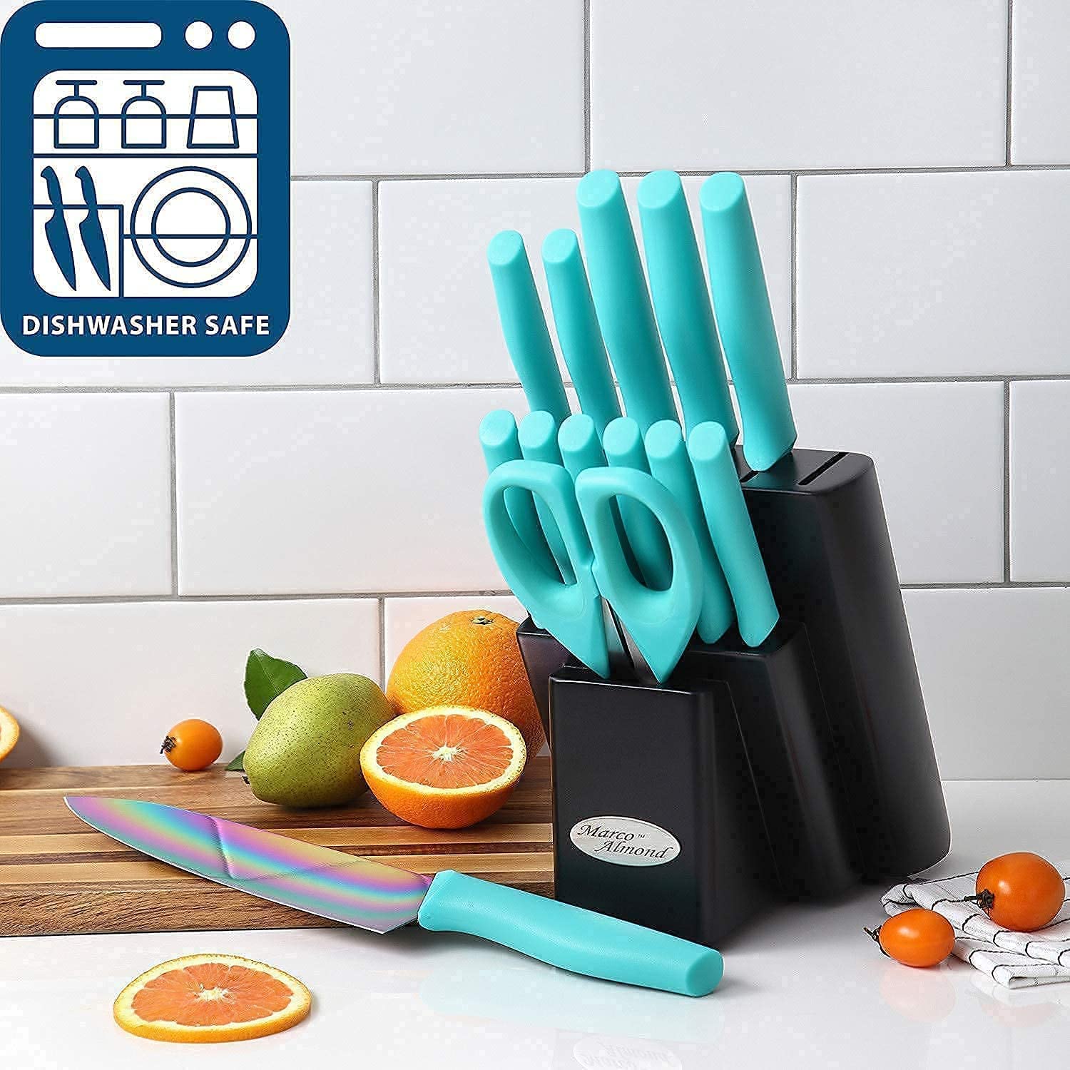 Rainbow Color Cutlery Knife Set - 5-Piece Professional Stainless Steel Kitchen Knives with Wooden Block & Box Grater | Perfect for Home Cooking, Food Prep & Gift Giving
