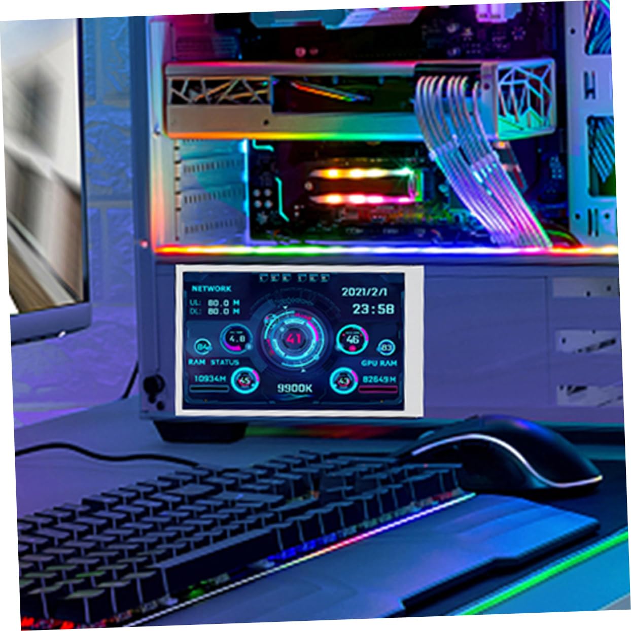 CAXUSD Mini Secondary Monitor for PC - Computer Temperature Display, HDD Container, Case Electronic Screen - Perfect for Gaming Rigs, Workstations & Home Office Setups