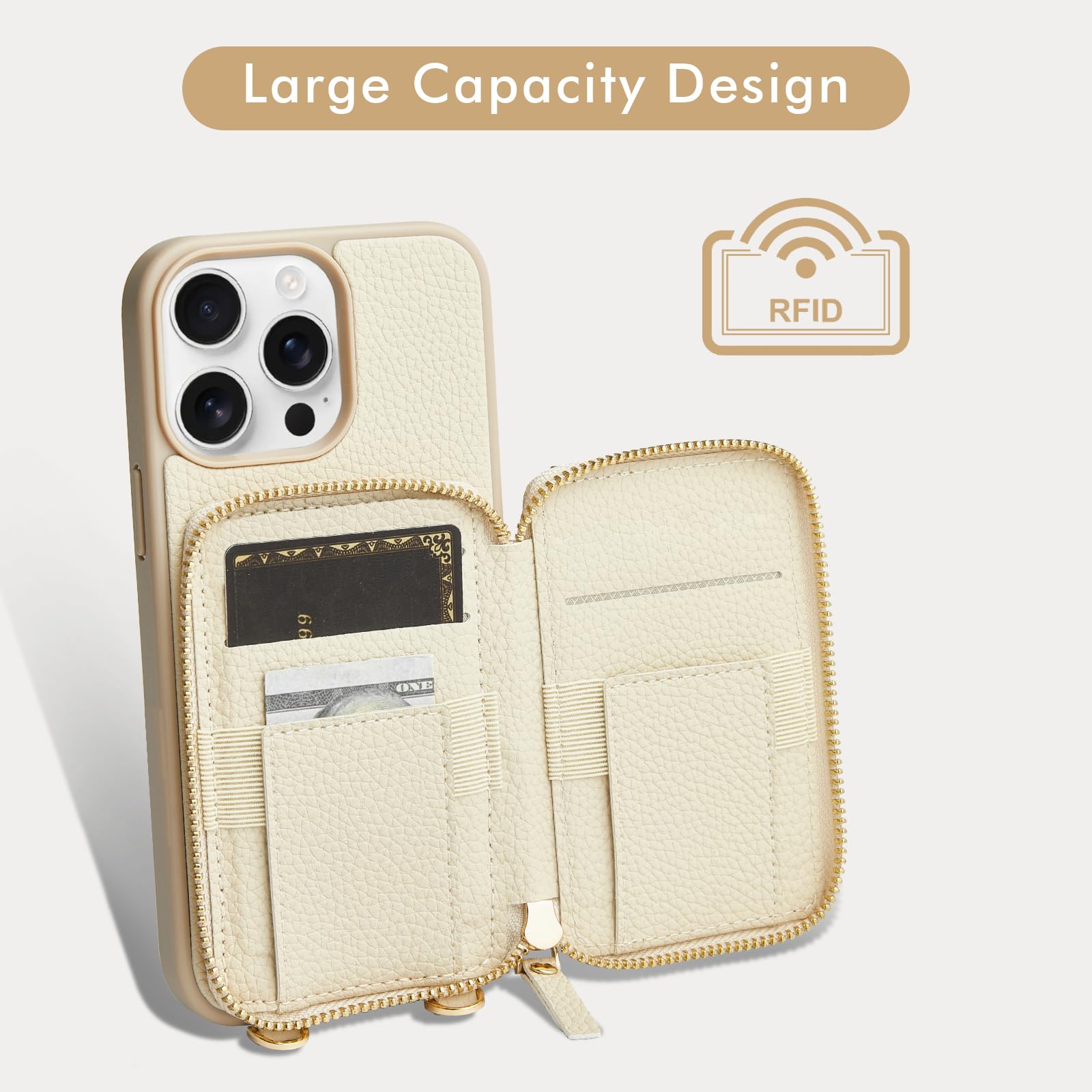 LAMEEKU Leather Wallet Case for iPhone 15 Pro (6.1