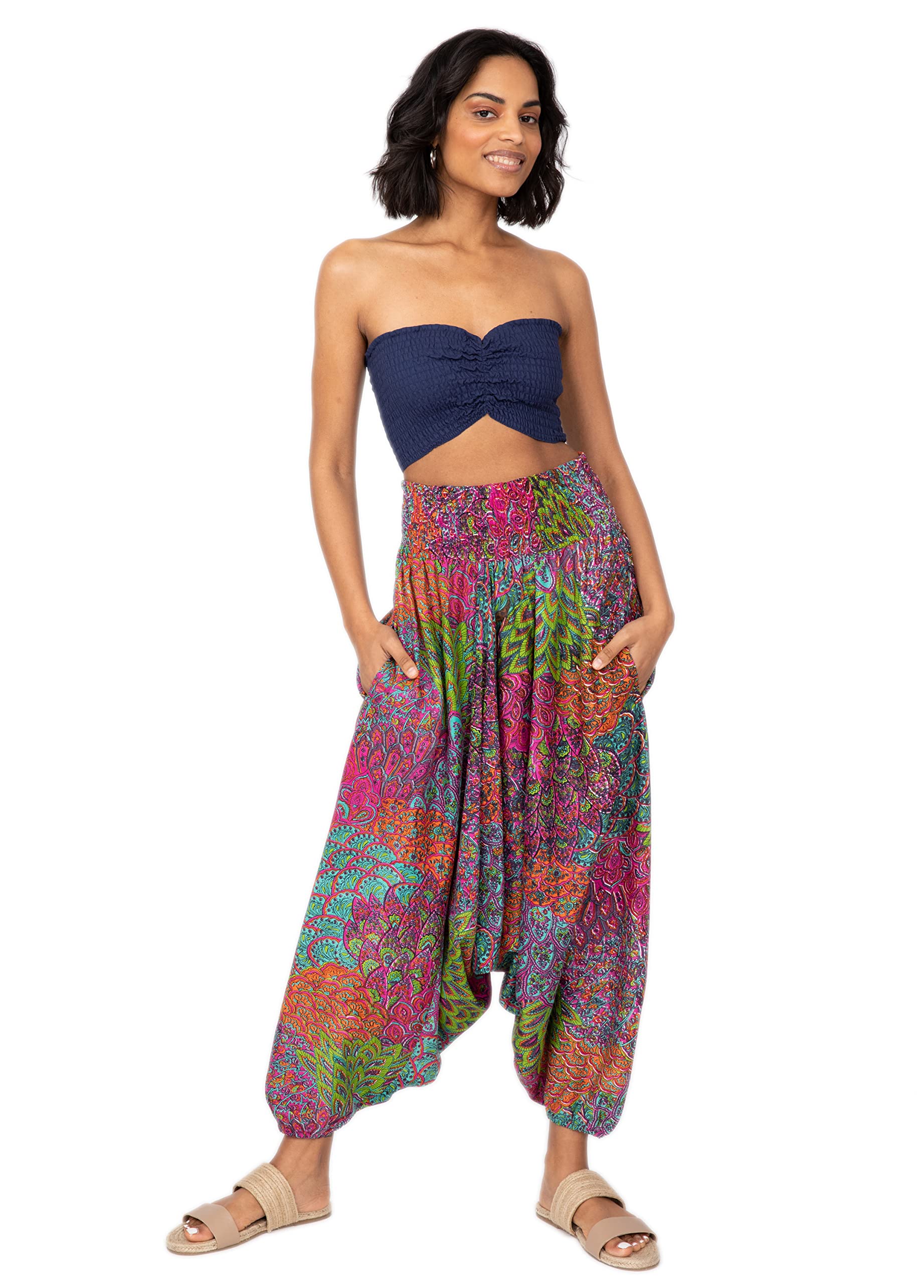 Likemary Women's Harem Pants - 2-in-1 Convertible Genie Jumpsuit, Boho Hippie Pants for Yoga, Meditation & Festival Outfits | Comfortable Lounge Wear