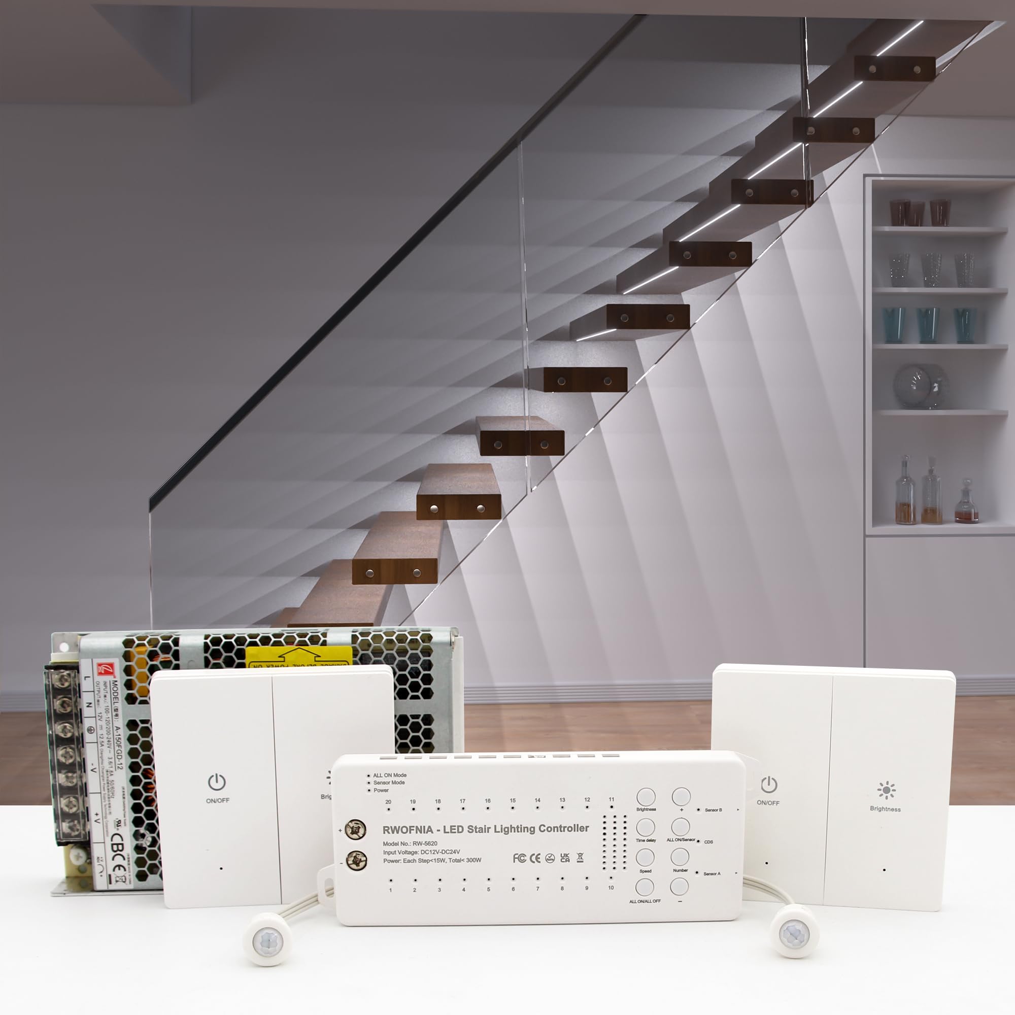 Wall Switch & Motion Sensor LED Stair Lighting Kit RW-5620 - 60