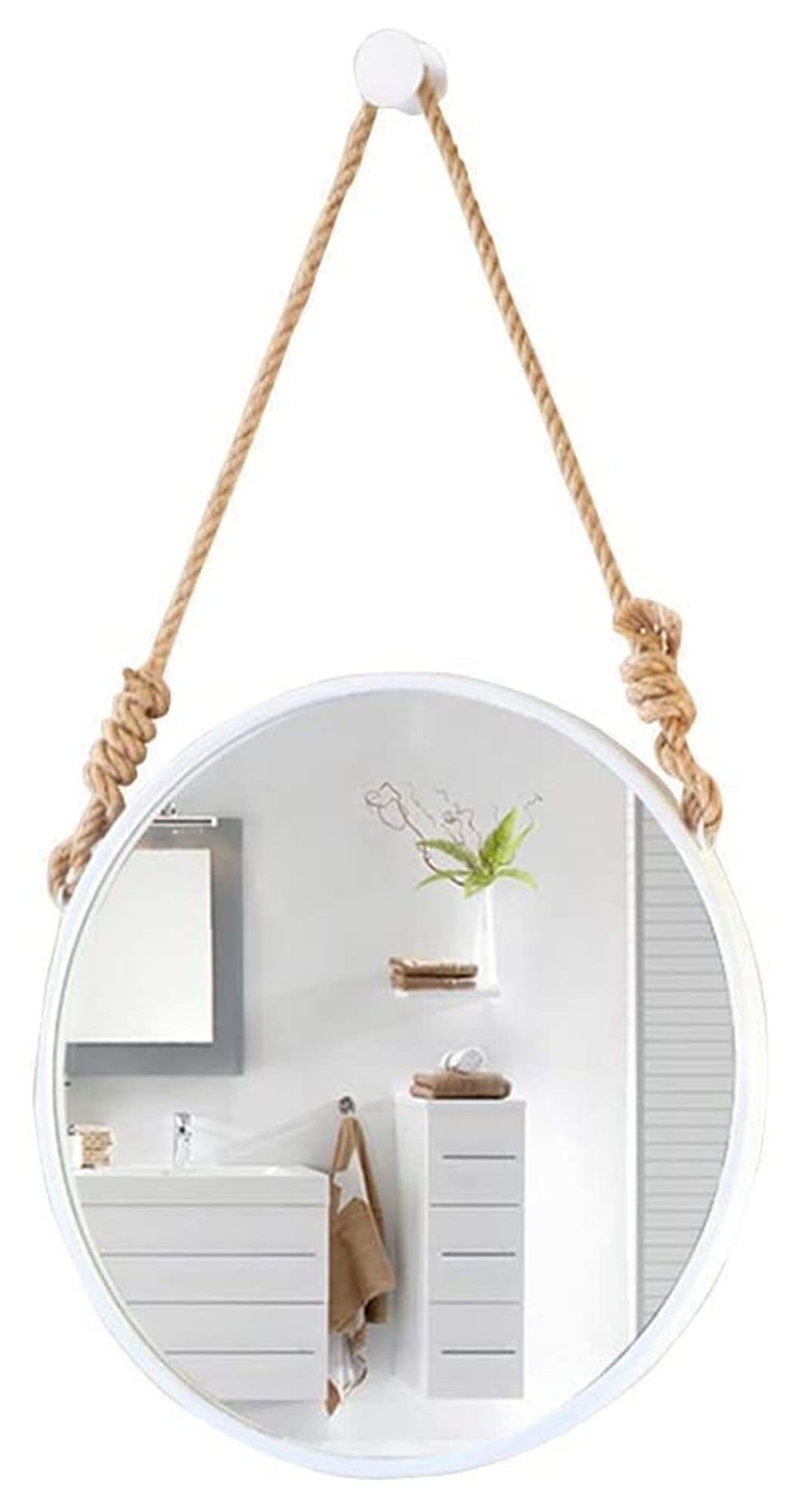 YUESFZ Round Wall-Mounted Makeup Mirror - White Vanity Mirror for Bathroom, Dressing Table & Desk | Modern Nordic Style Bathroom Mirror with Adjustable Hanging | Perfect for Makeup Application, Shaving & Home Decor