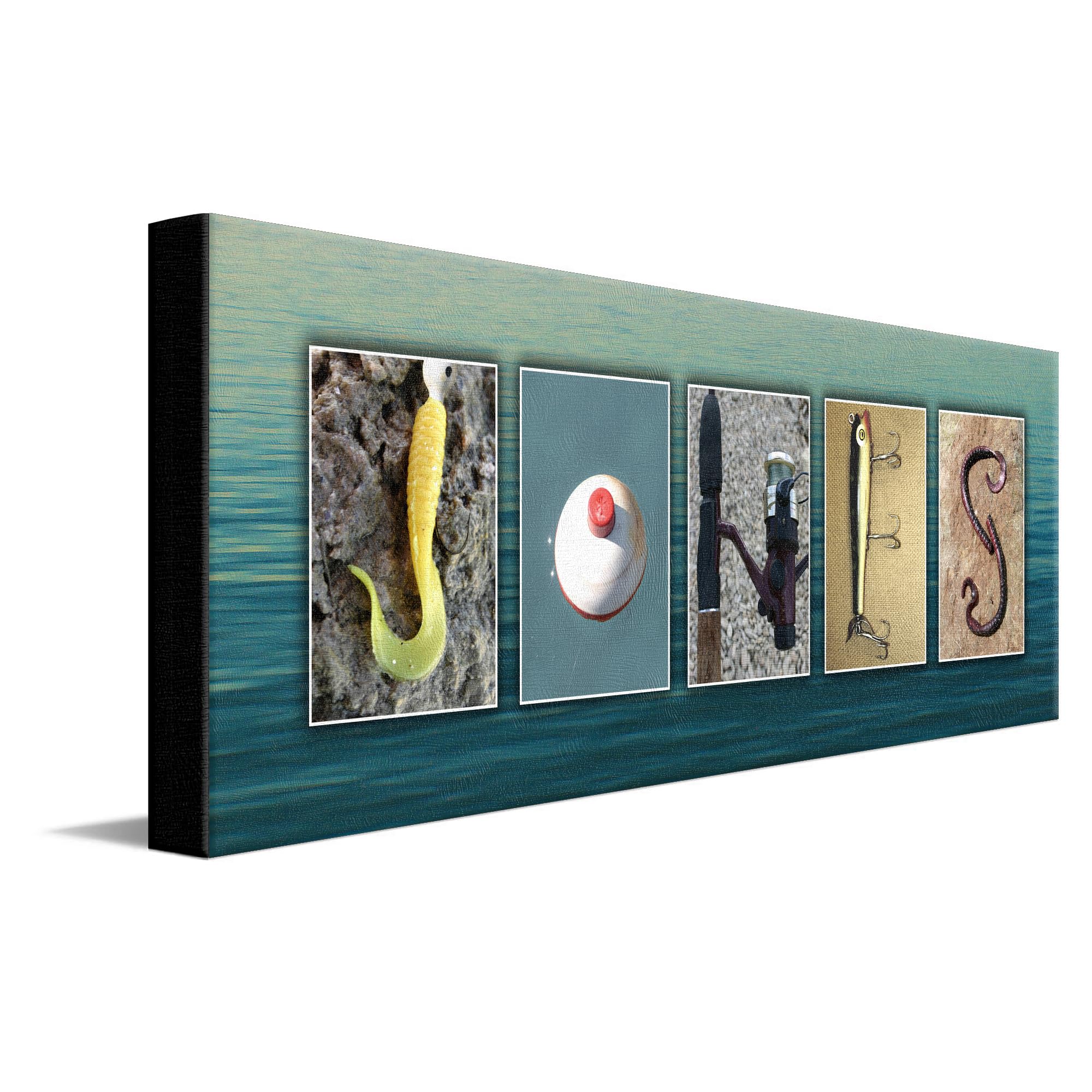 Custom Fishing Name Alphabet Wall Art - Personalized Wooden Block Mount Sign for Man Cave, Office, or Boys Room Decor (9.5x26 Inch) - Ideal Gift for Anglers & Fishing Enthusiasts