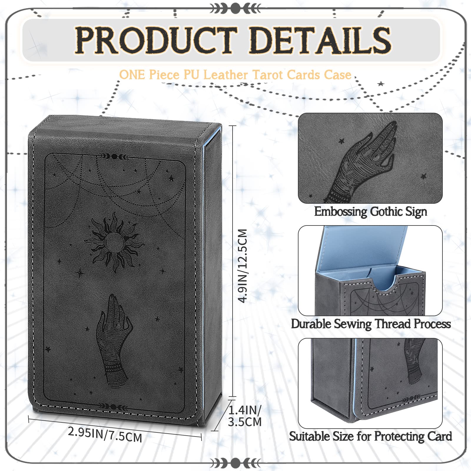 Premium PU Leather Tarot Card Holder - Moon Design Protective Case for Standard Tarot & Oracle Decks - Gothic Style Card Storage Organizer for Divination, Magic Rituals & Game Nights (Sun Style)