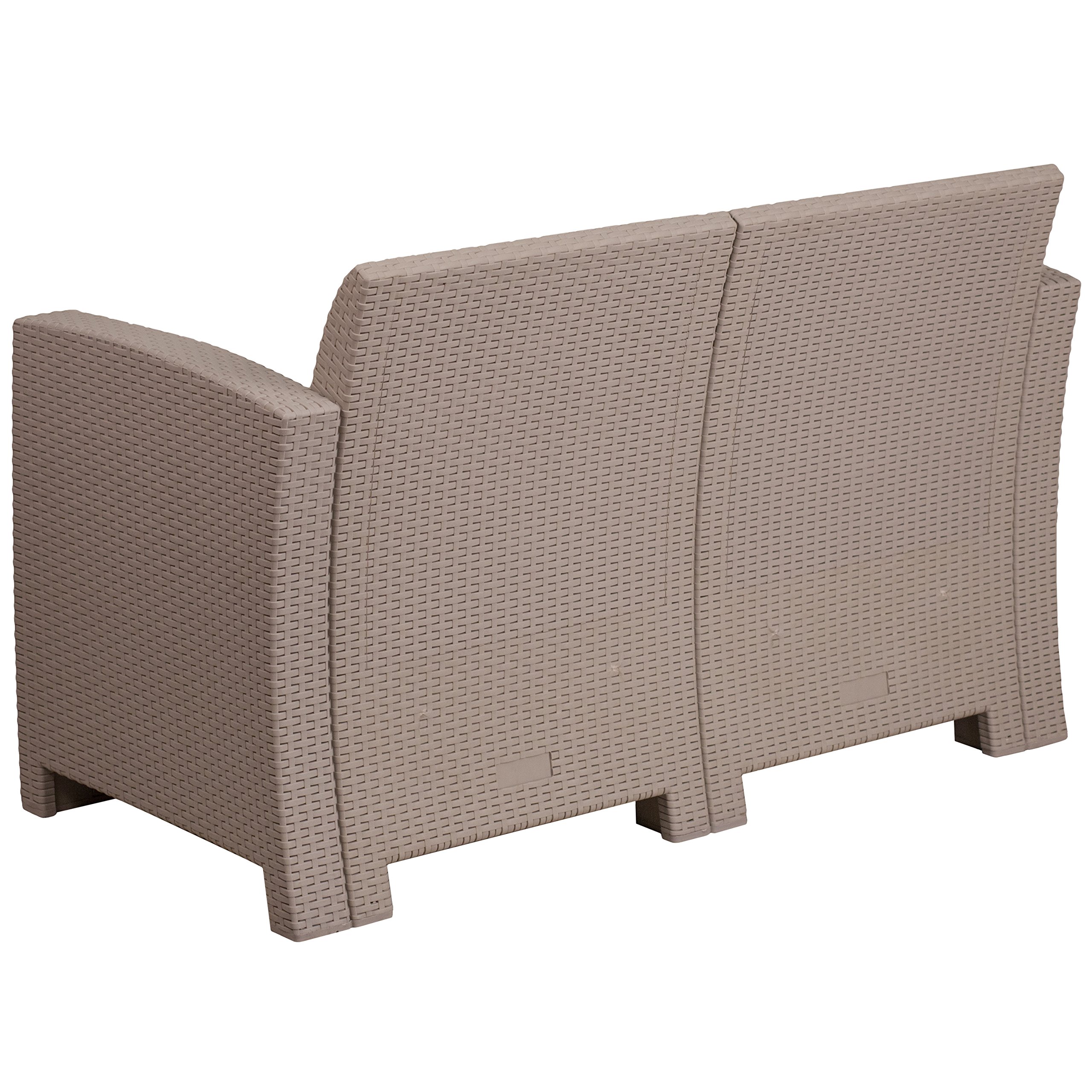 EMMA + OLIVER Light Gray Faux Rattan Loveseat with Cushions - Outdoor Patio Furniture for Garden, Porch & Balcony