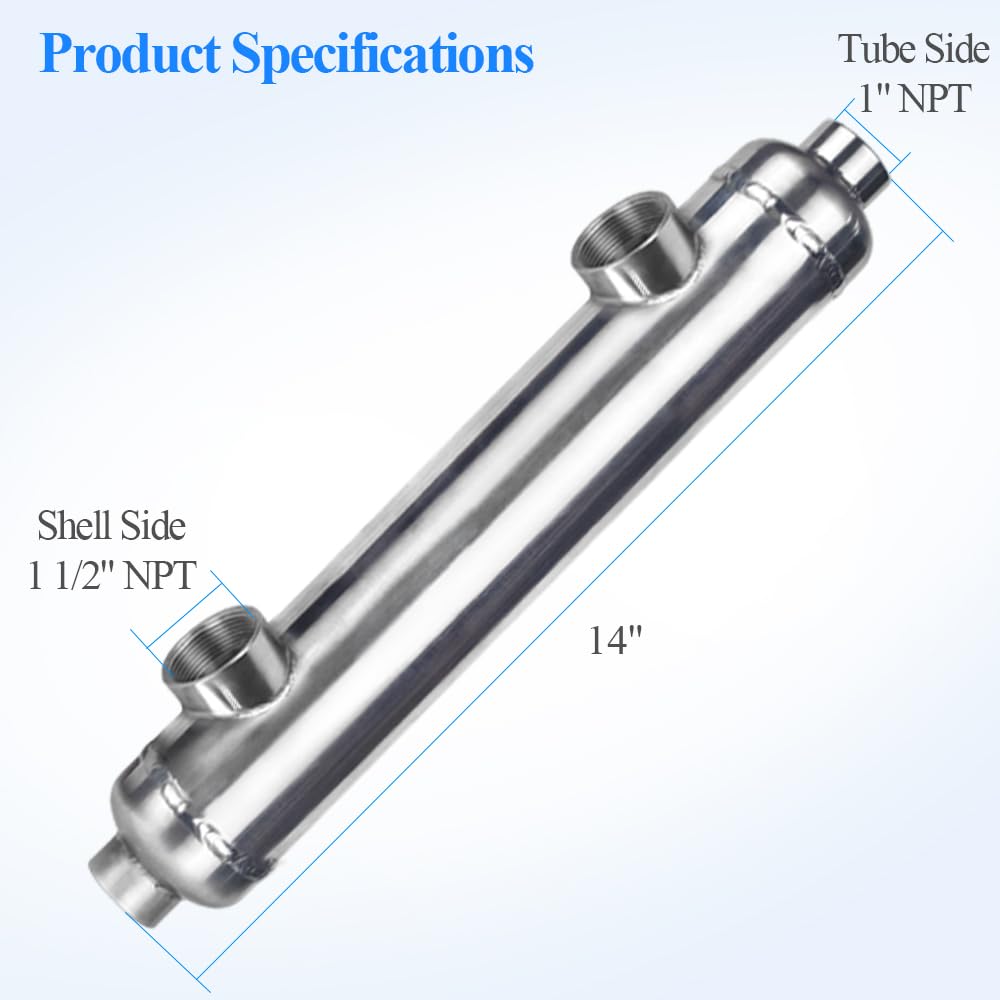 AB 55k-2 High Efficiency 55kBtu Swimming Pool Heat Exchanger | 316L Stainless Steel Construction | 1-1/2