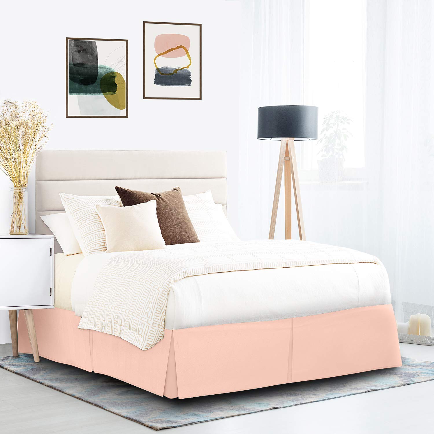 Luxury Peach Pleated King Bed Skirt - 18