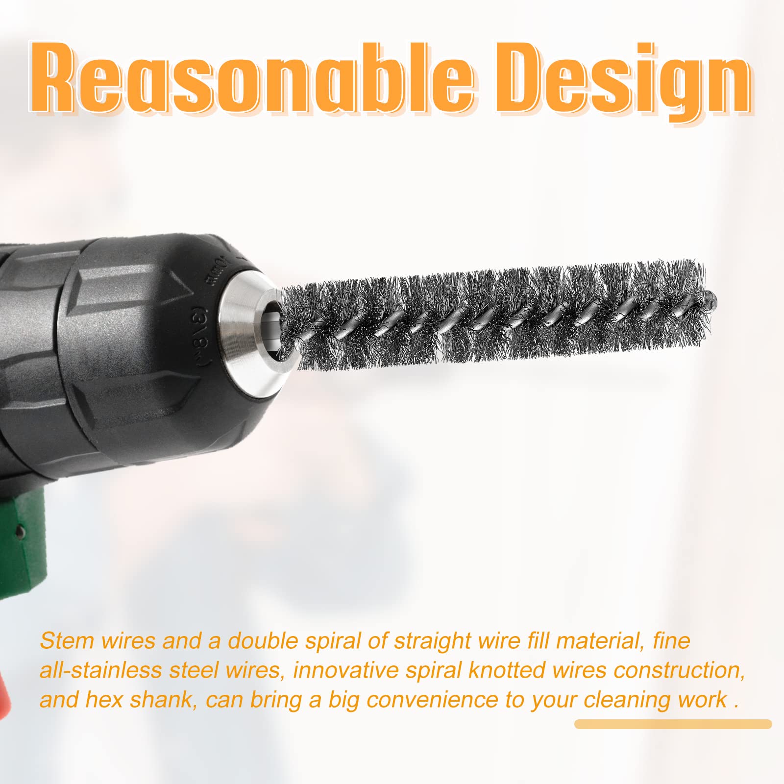 Stainless Steel Bore Brush Bristles Wire Brush Set - 10 Pack with Hex Shank Handle for Power Drill Cleaning - Perfect for Auto Parts, Firearms & Metal Surface Cleaning