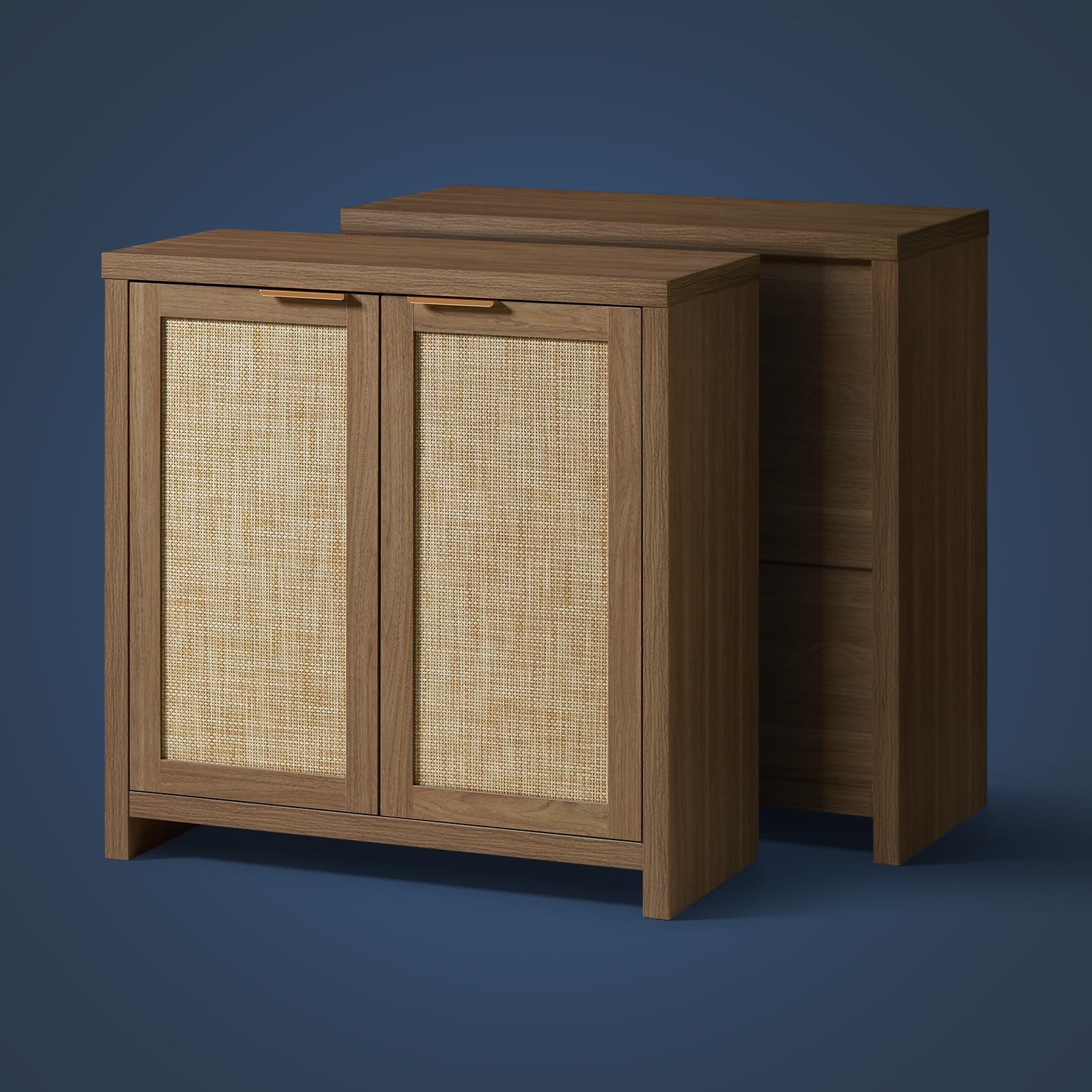 Hampstead Storage Sideboard Cabinet with Rattan Doors & Adjustable Shelves - Modern Buffet Kitchen Cabinet, Cupboard Console for Living Room, Dining Room & Entryway Storage Solution