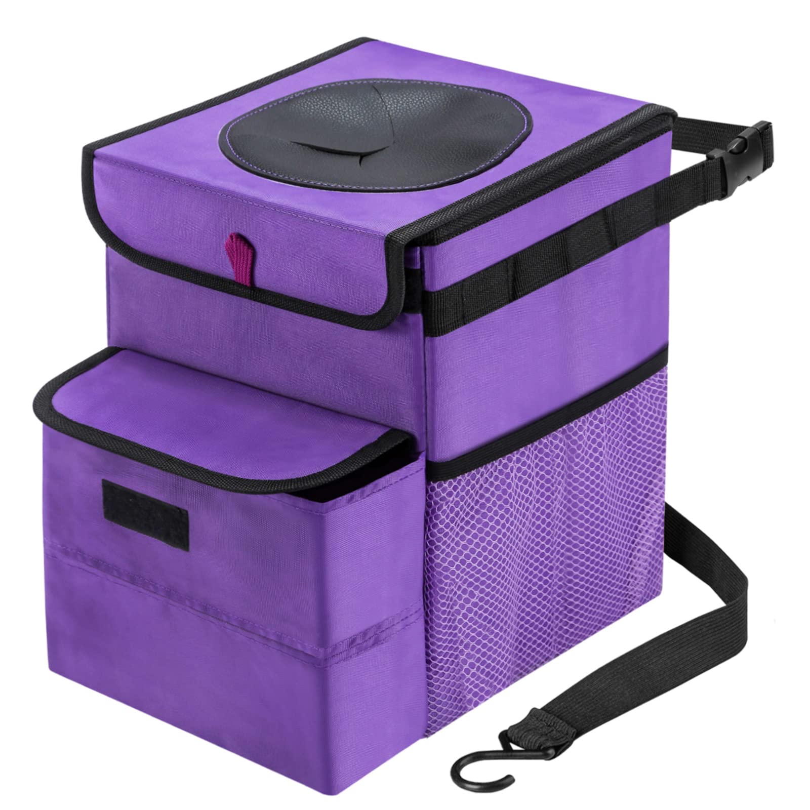 AUTODECO 3 Gallon Waterproof Car Trash Can with Lid - Purple Car Garbage Bin Organizer for Sedan, SUV, Truck & Road Trips - Leakproof Auto Accessories for Snacks, Tissues & Waste Disposal